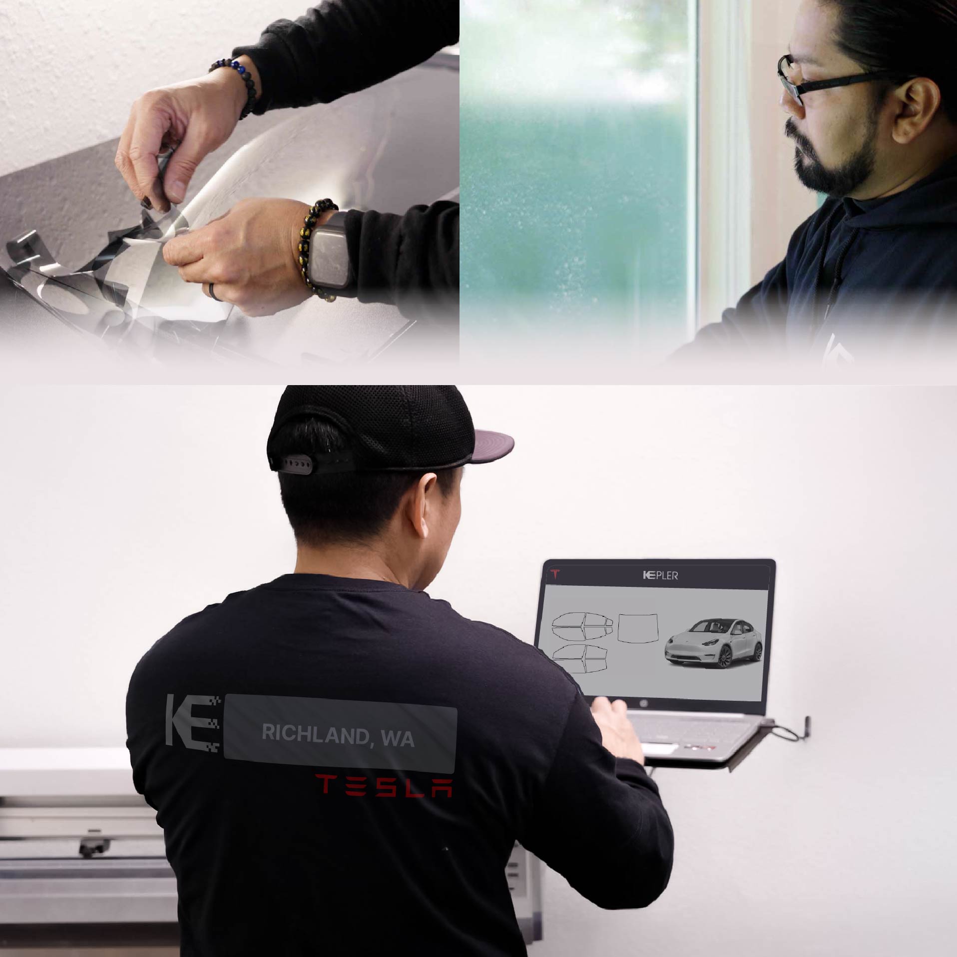 Expert Technician Installing High-tech Window Tint to Tesla in Richland