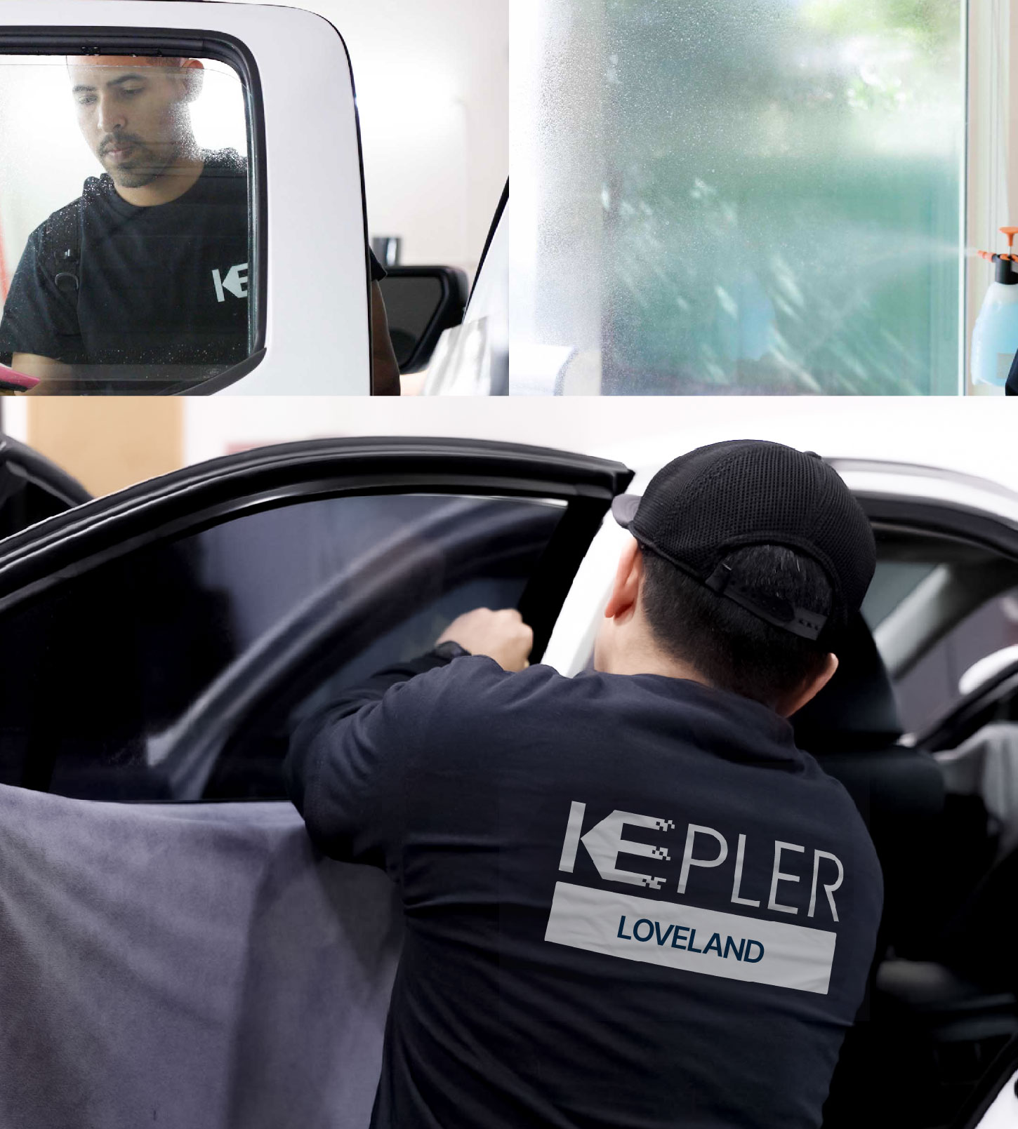 Automotive Window Tinting Expert Applying Film in Loveland, Colorado