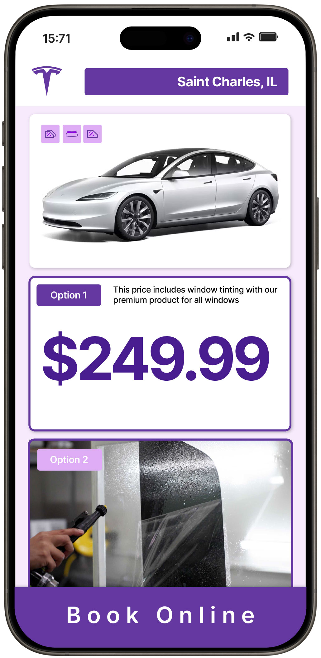 View Competitive Tesla Window Tinting Rates in Saint Charles, Illinois