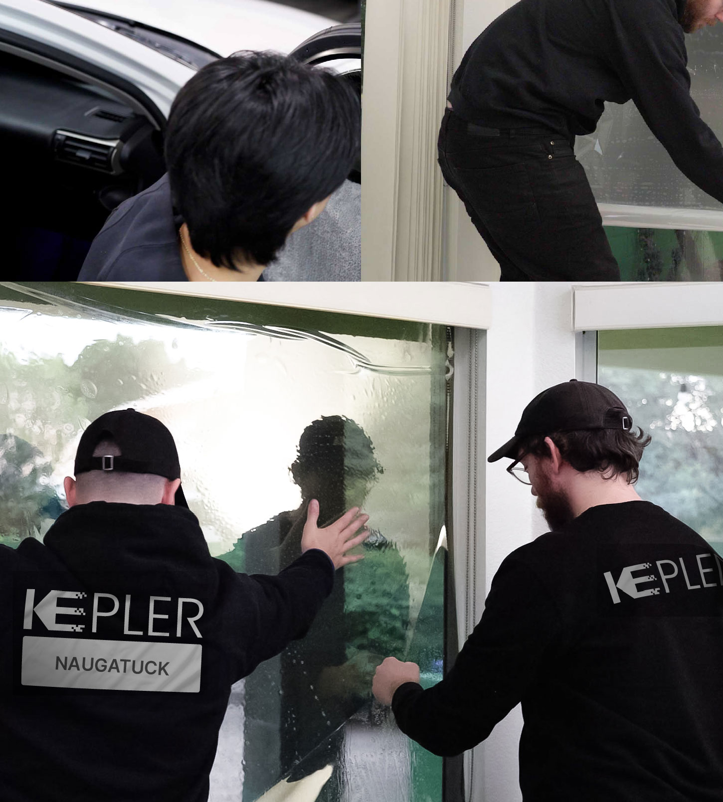Kepler Technician Fitting High-tech Window Tint to Home in Naugatuck