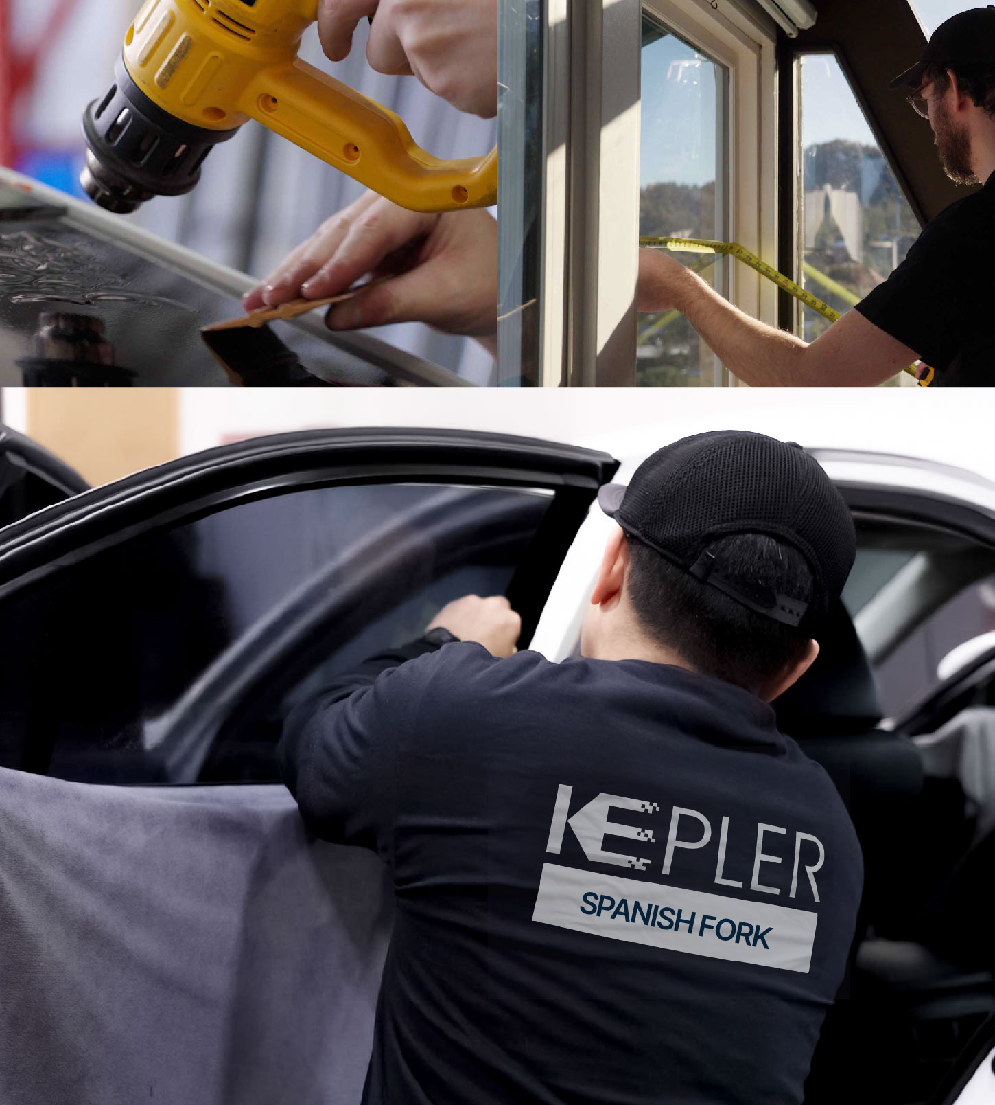 Automotive Window Tinting Expert Applying Film in Spanish Fork, Utah