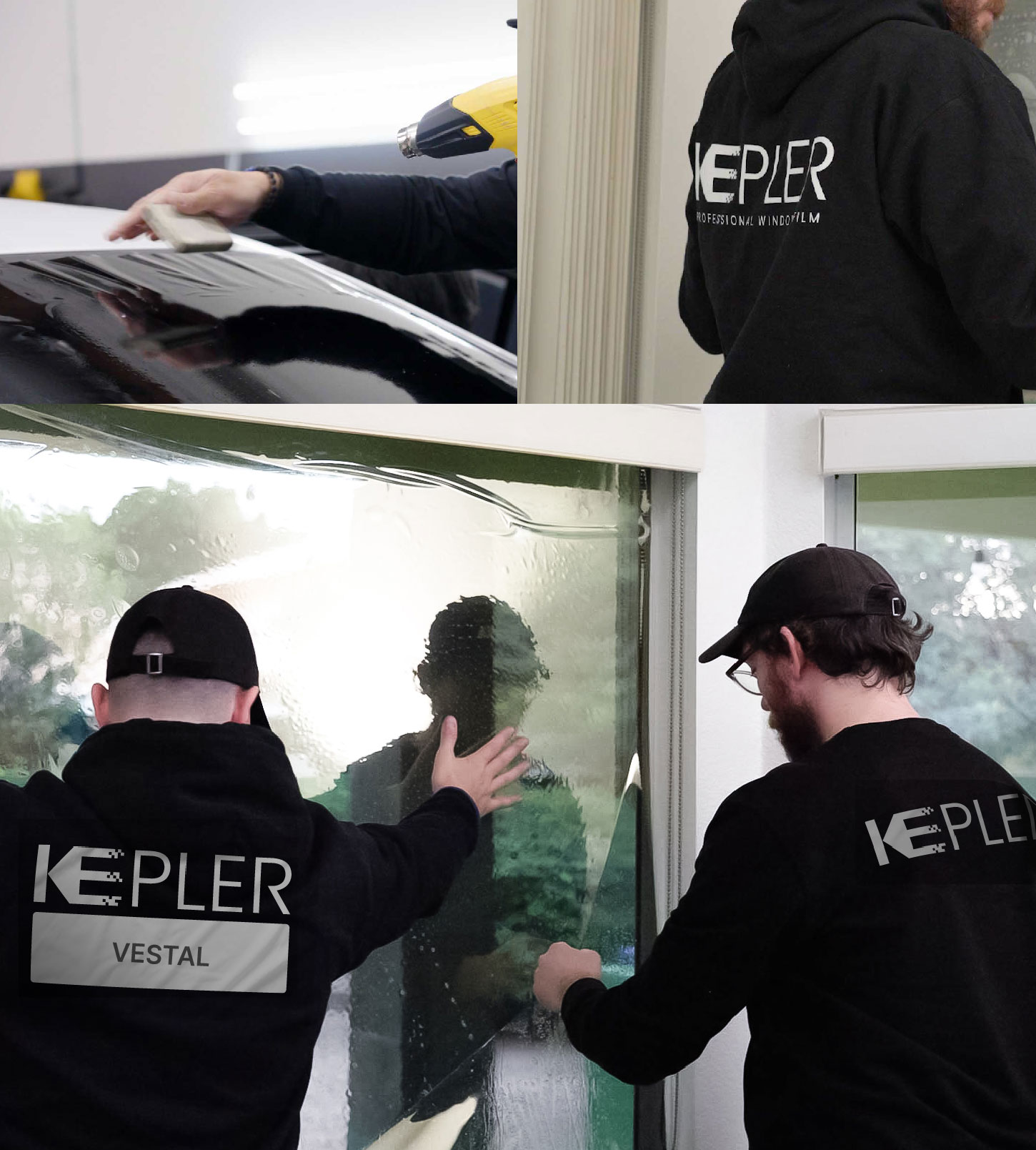 Kepler Technician Installing Ceramic Window Tint to Home in Vestal