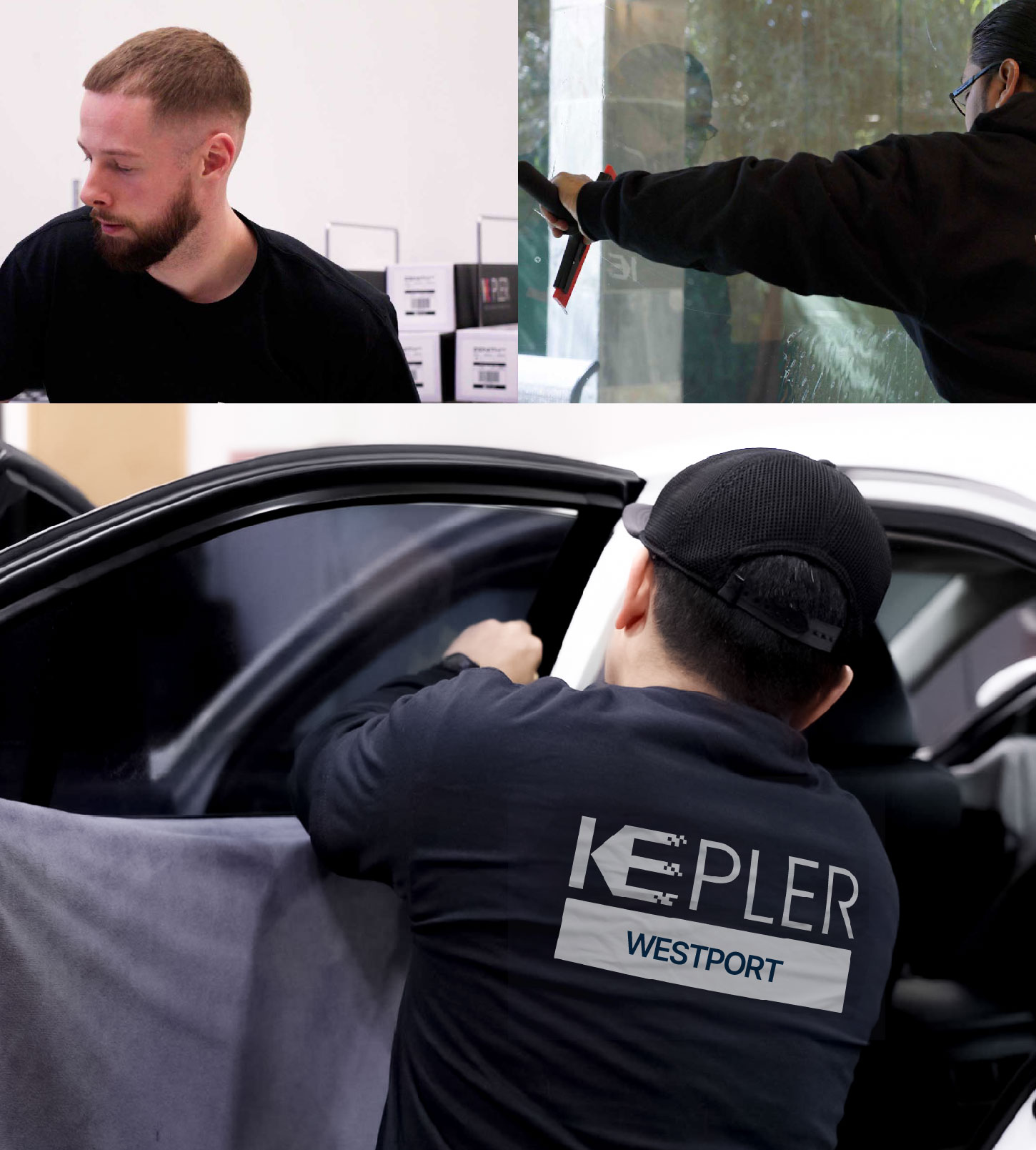 Automotive Window Tinting Expert Applying Film in Westport, Connecticut