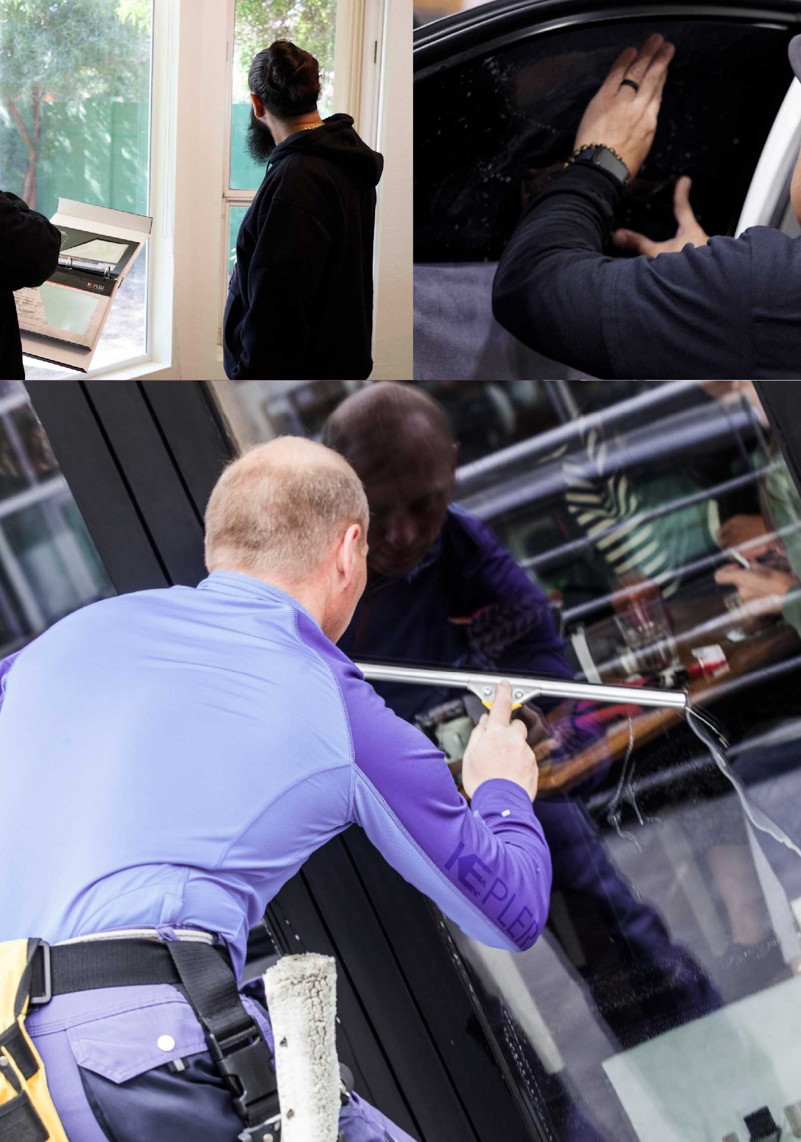 Kepler Skilled Applying Anti-Graffiti Window Film to a Meriden Shop Front