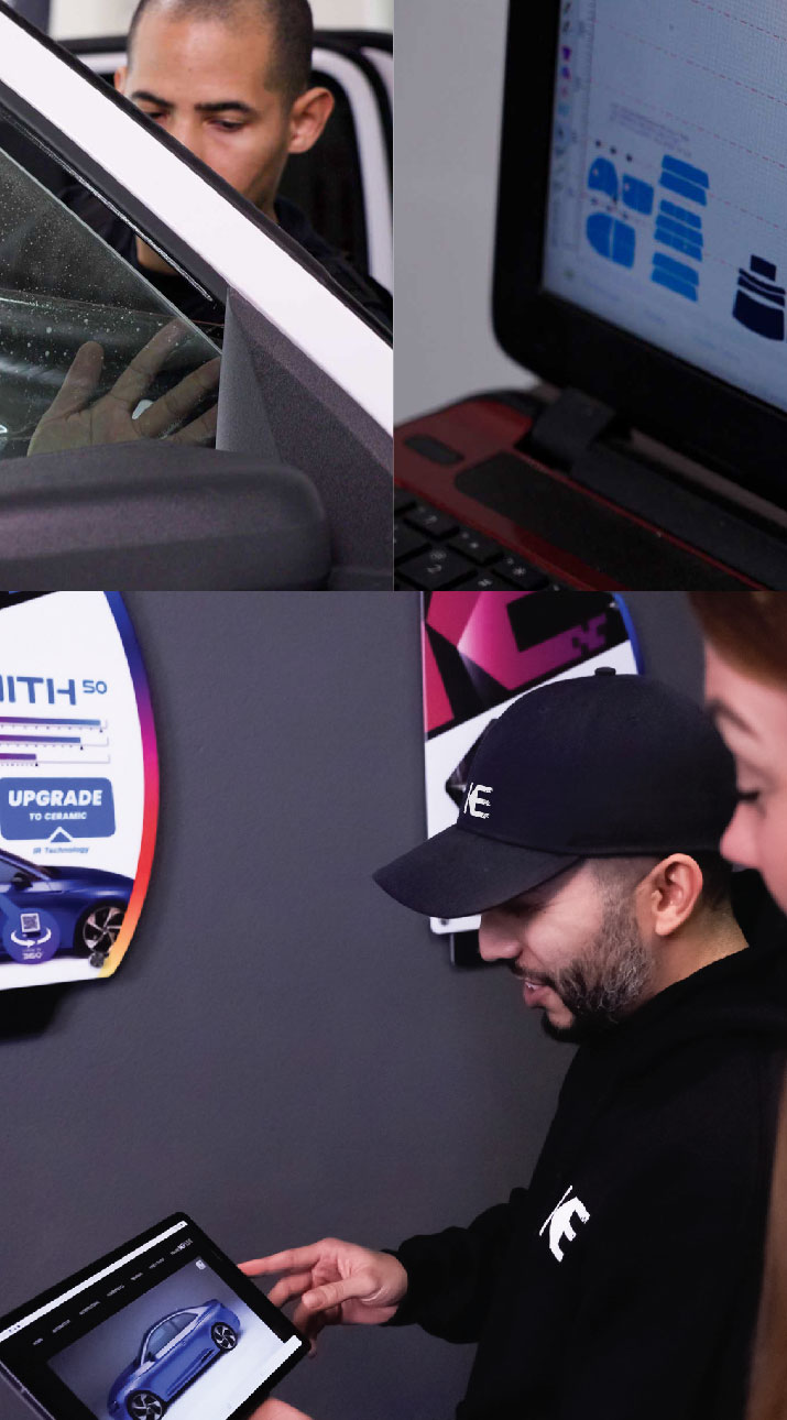 Kepler Dealer Showing Car Window Film Options to Customer in Windsor, Colorado
