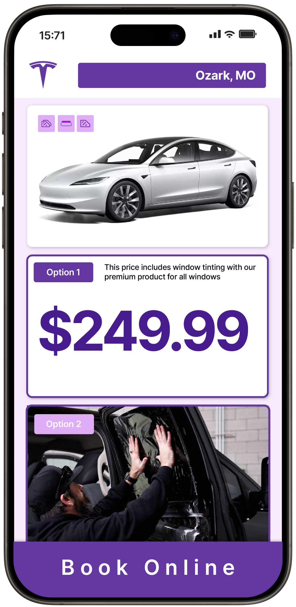 View Competitive Tesla Window Tinting Rates in Ozark, Missouri