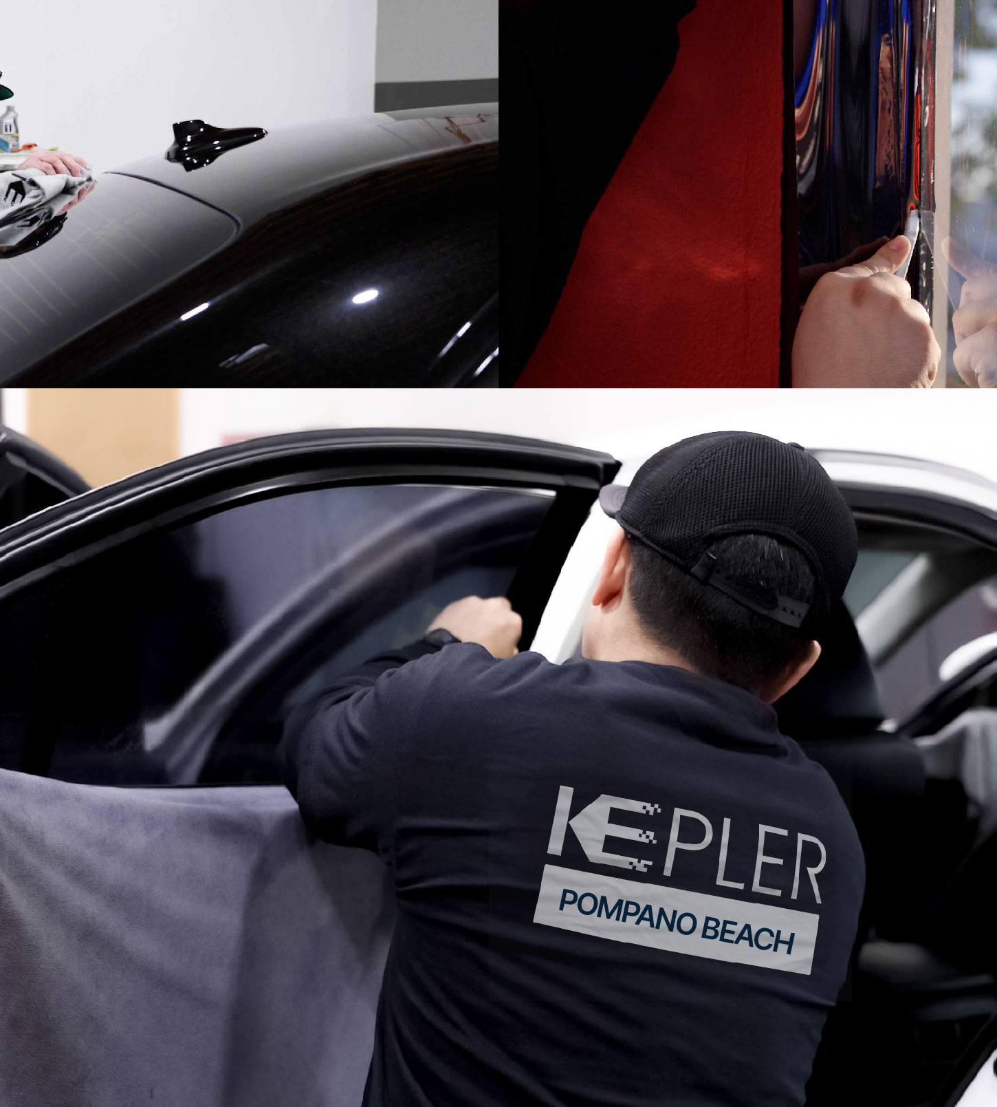 Automotive Window Tinting Expert Applying Film in Pompano Beach, Florida