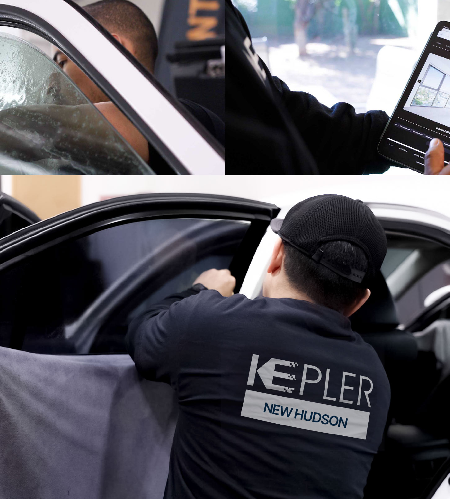 Automotive Window Tinting Expert Applying Film in New Hudson, Michigan