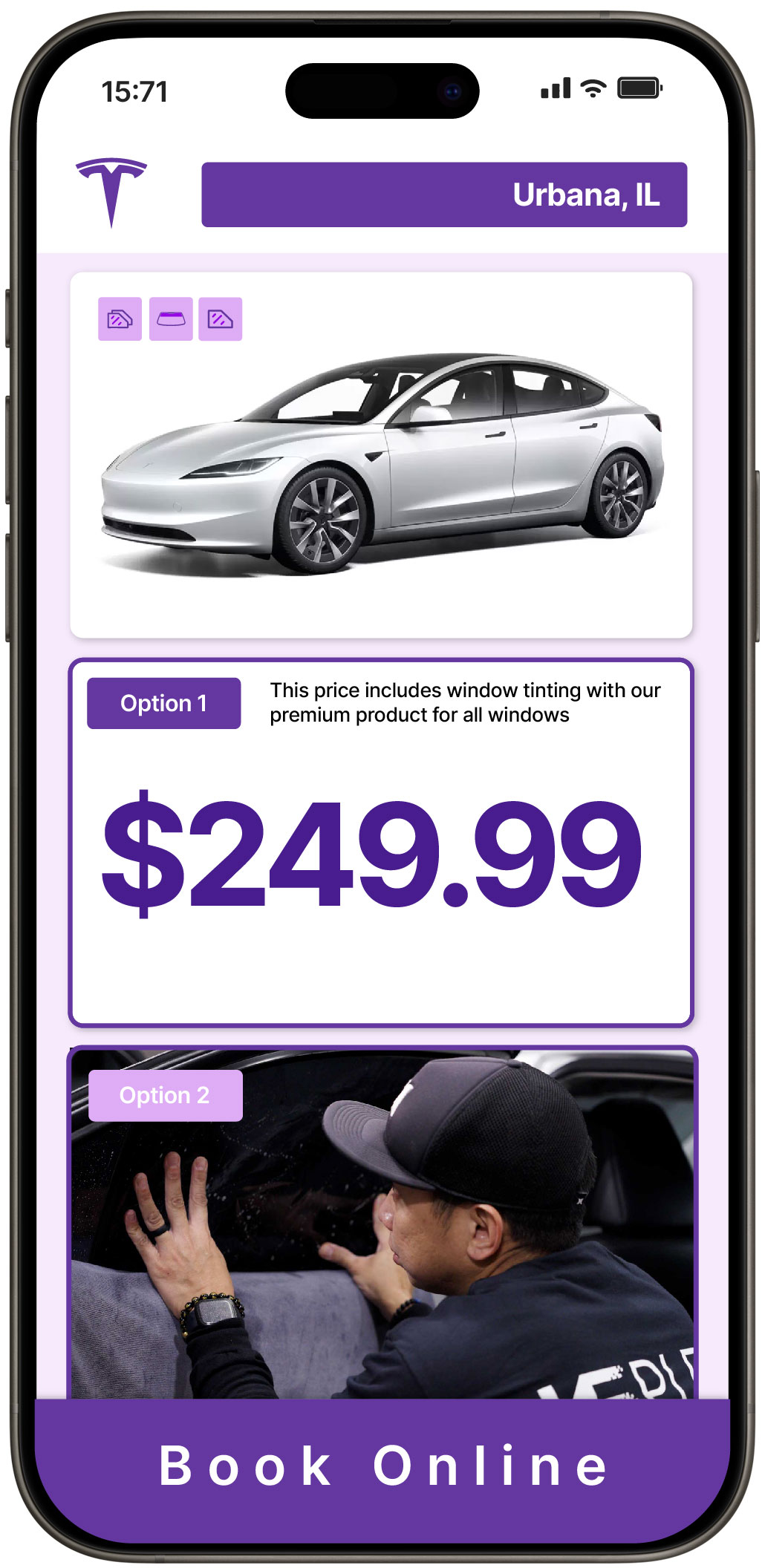 View Affordable Tesla Window Tinting Costs in Urbana, Illinois