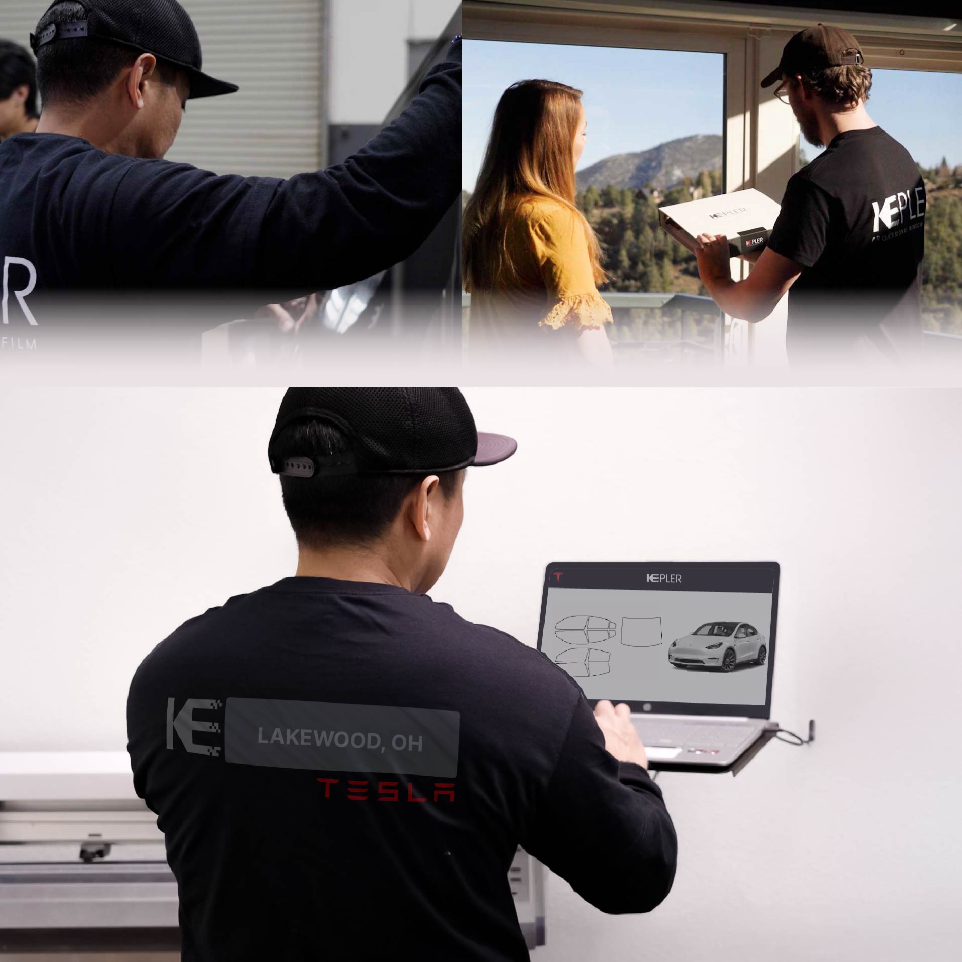 Kepler Technician Applying High-tech Window Tint to Tesla in Lakewood