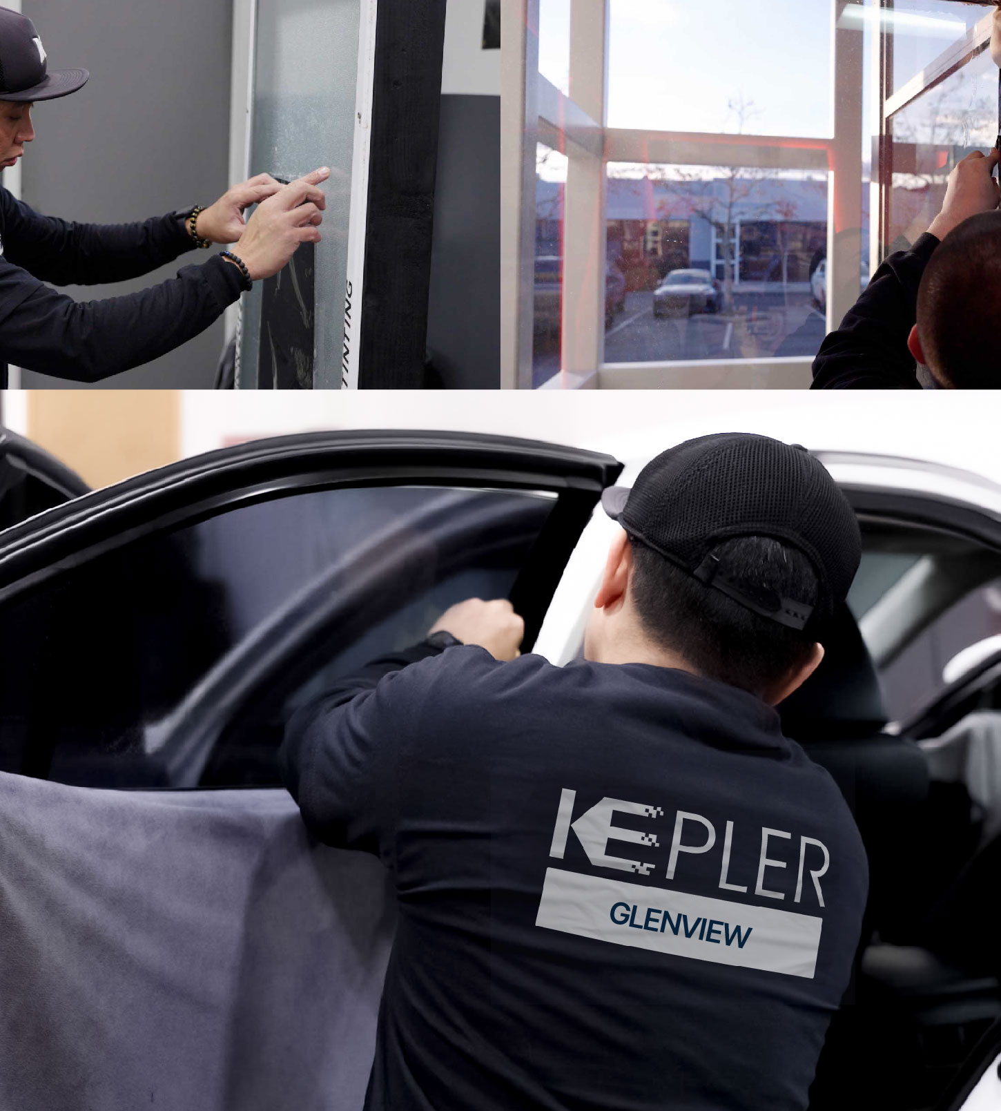 Automotive Window Tinting Expert Applying Film in Glenview, Illinois