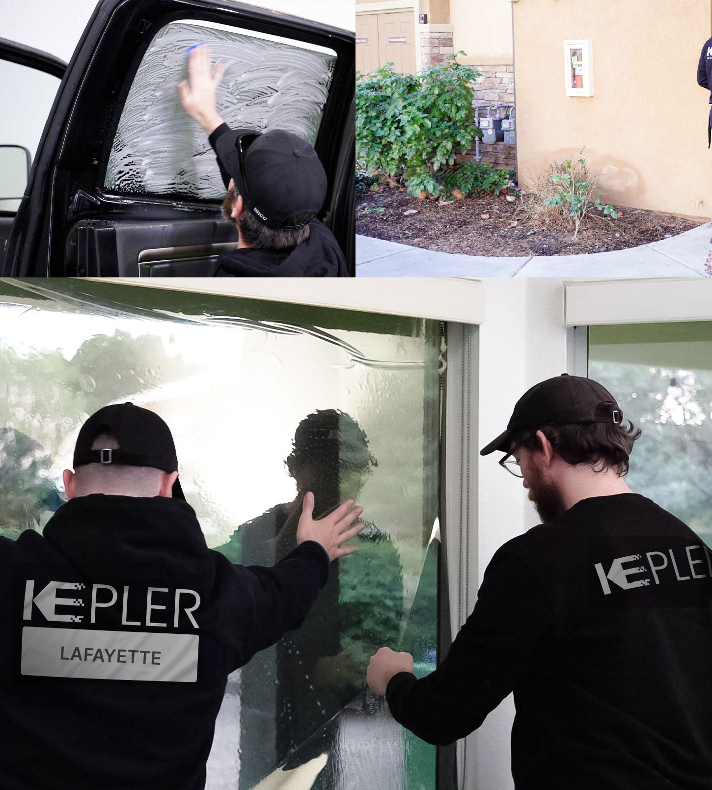 Expert Technician Applying Advanced Window Tint to Home in Lafayette