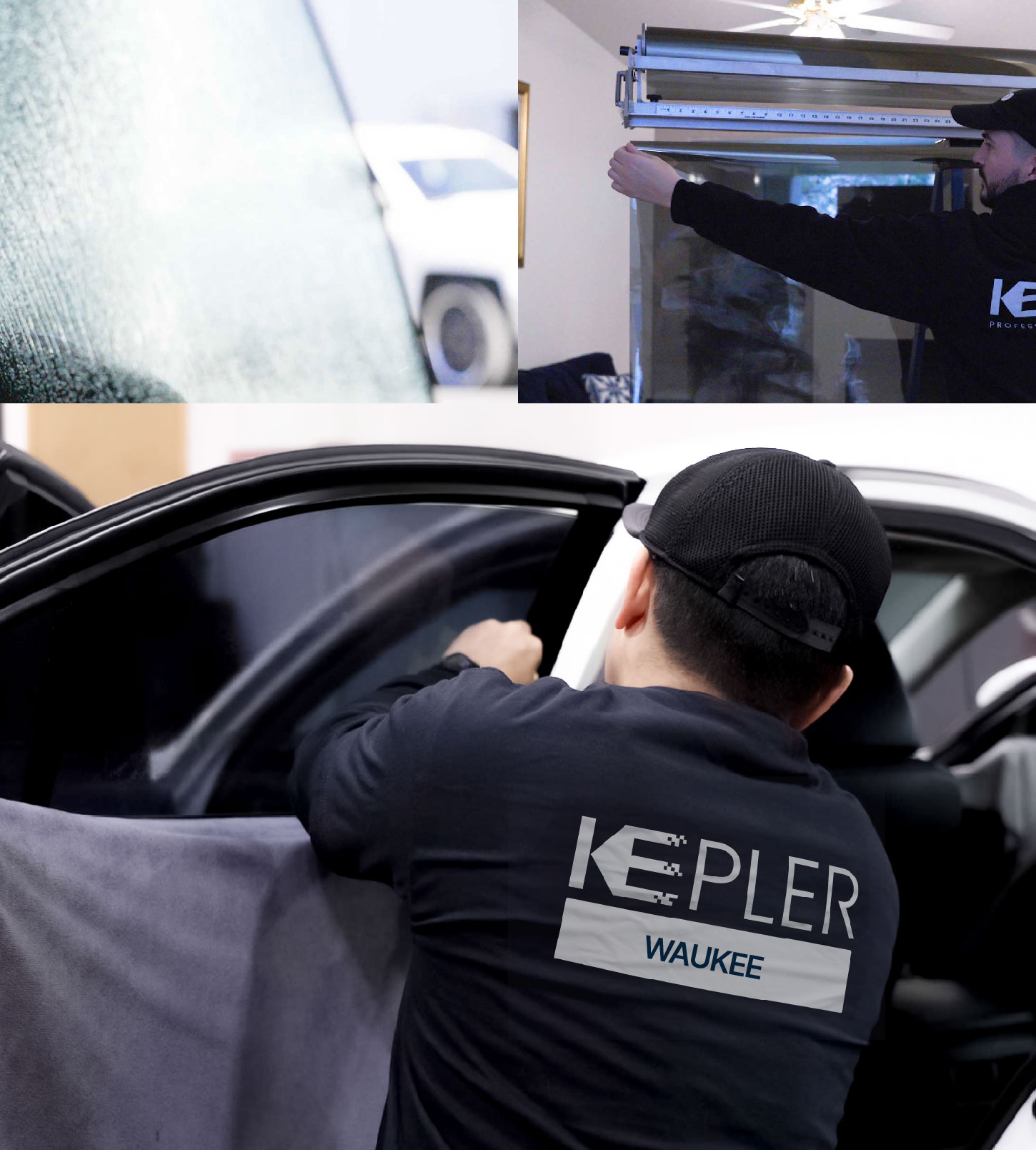 Automotive Window Tinting Expert Applying Film in Waukee, Iowa