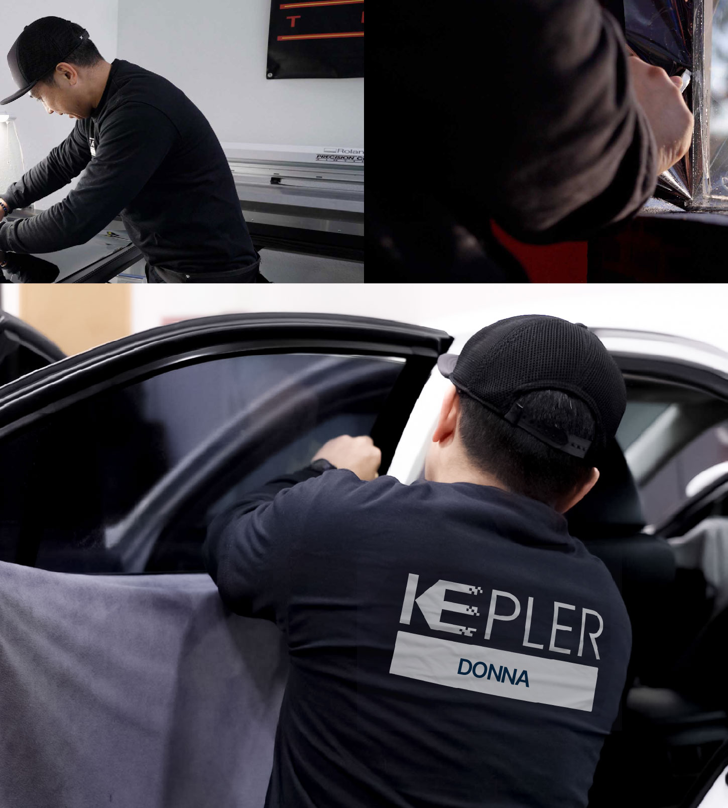 Automotive Window Tinting Expert Applying Film in Donna, Texas