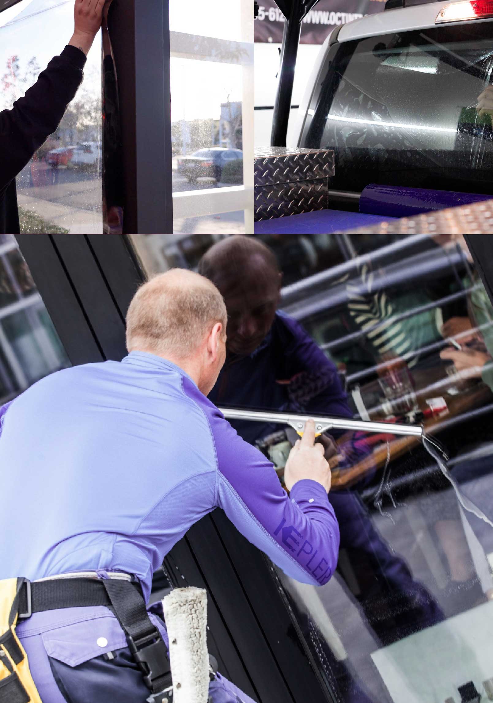 Kepler Professional Applying Anti-Graffiti Window Film to a Genesee Shop Front