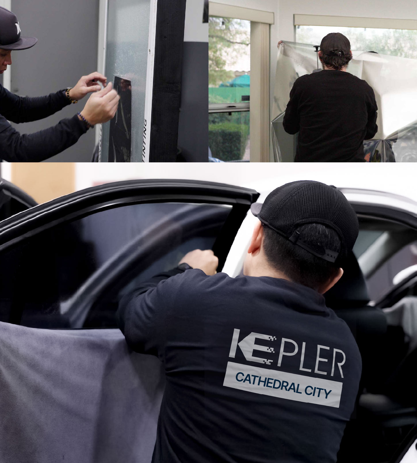 Automotive Window Tinting Expert Applying Film in Cathedral City, California