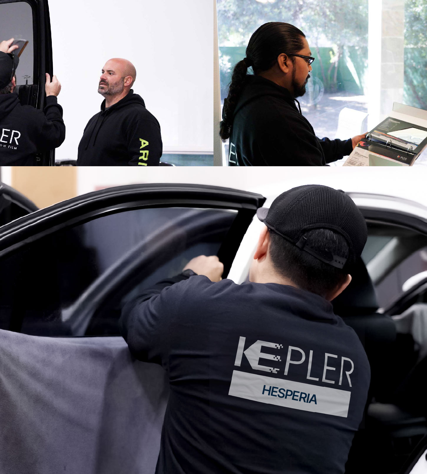 Automotive Window Tinting Expert Applying Film in Hesperia, California