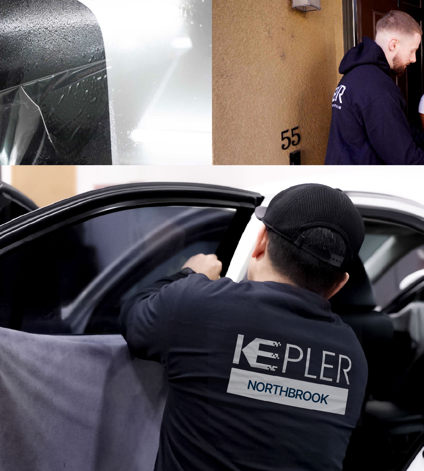 Automotive Window Tinting Expert Applying Film in Northbrook, Illinois