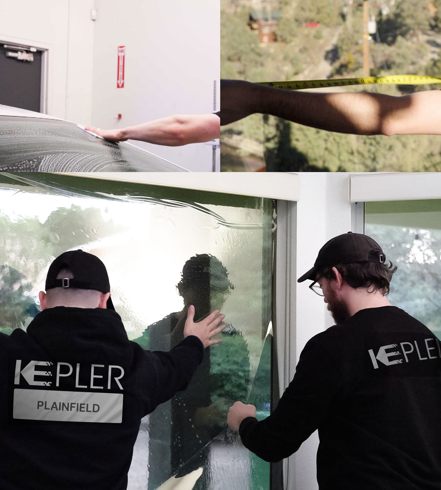 Kepler Technician Fitting High-tech Window Tint to Home in Plainfield