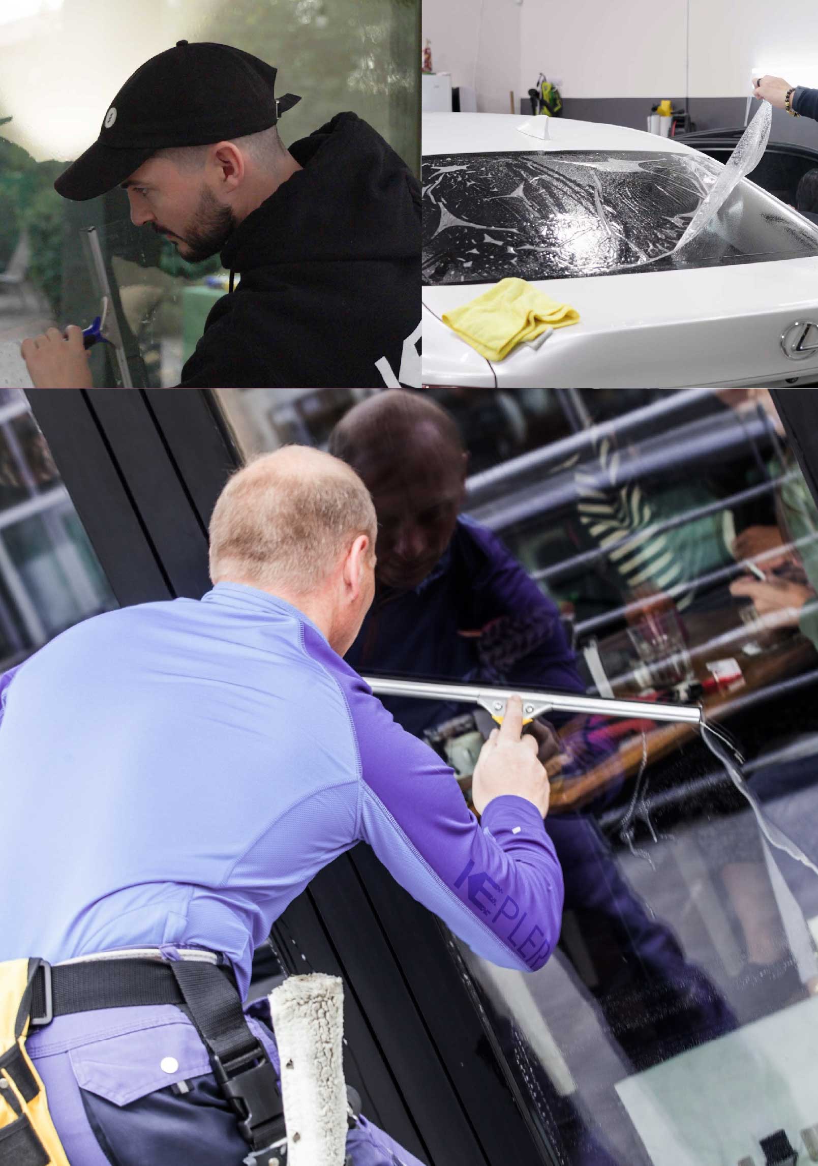Kepler Skilled Applying Anti-Graffiti Window Film to a Elmhurst Shop Front
