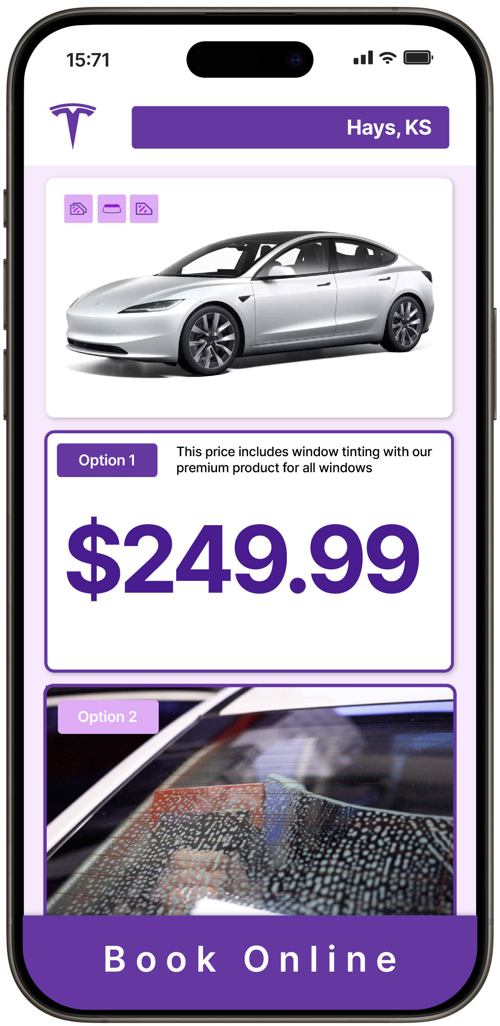 View Competitive Tesla Window Tinting Rates in Hays, Kansas