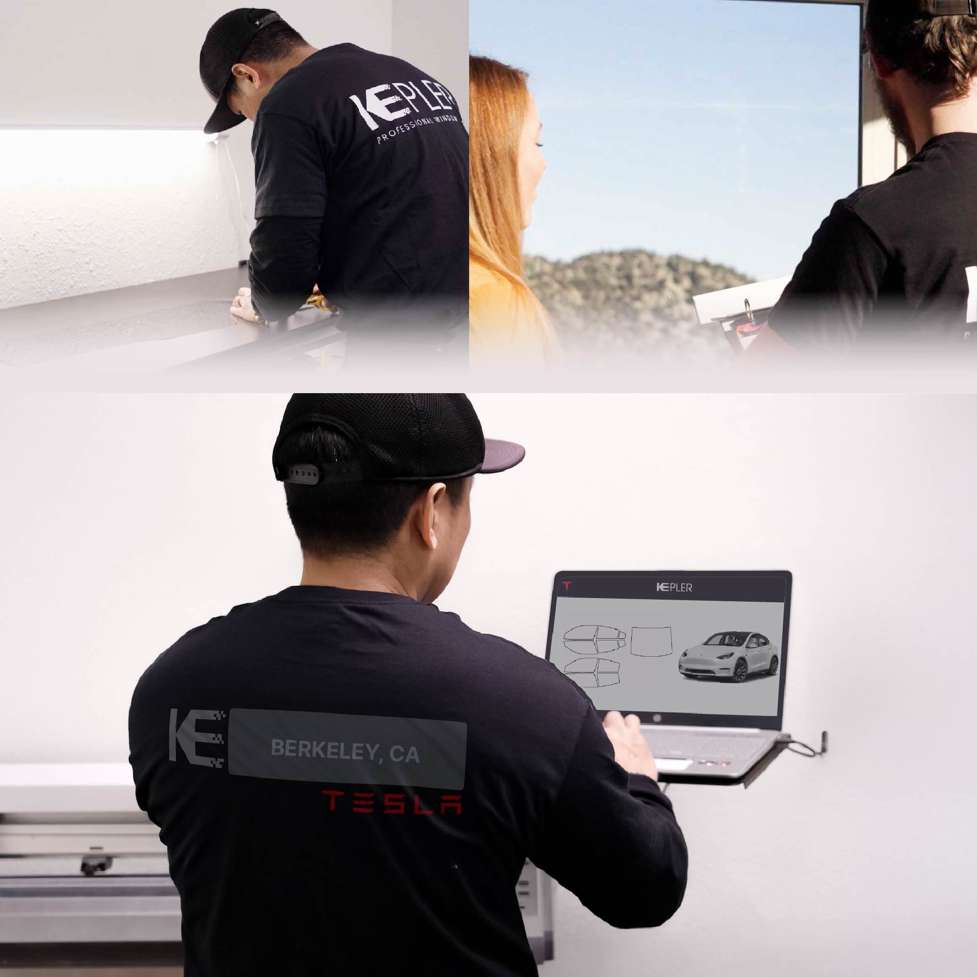 Kepler Technician Installing Advanced Window Tint to Tesla in Berkeley