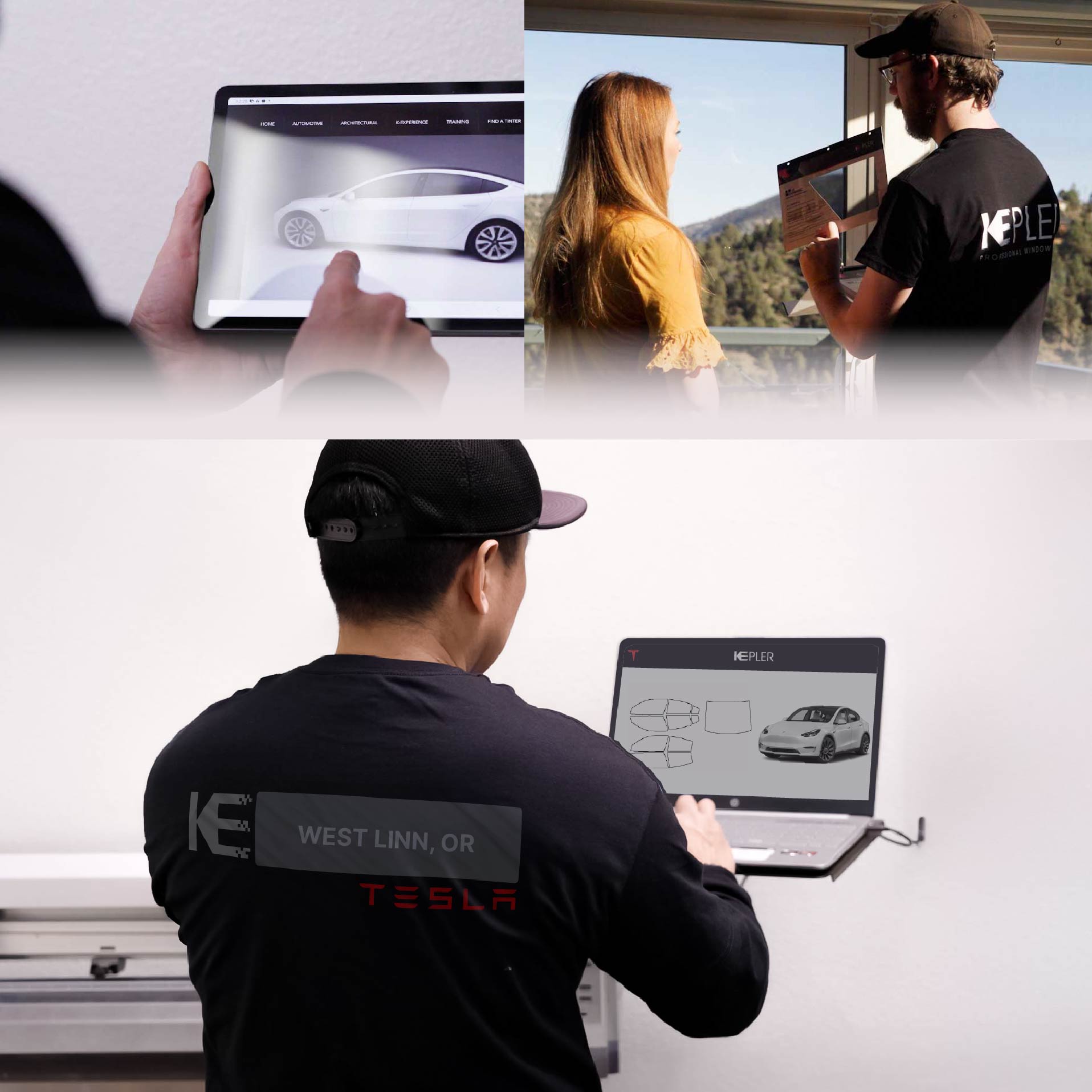 Expert Technician Fitting Ceramic Window Tint to Tesla in West Linn