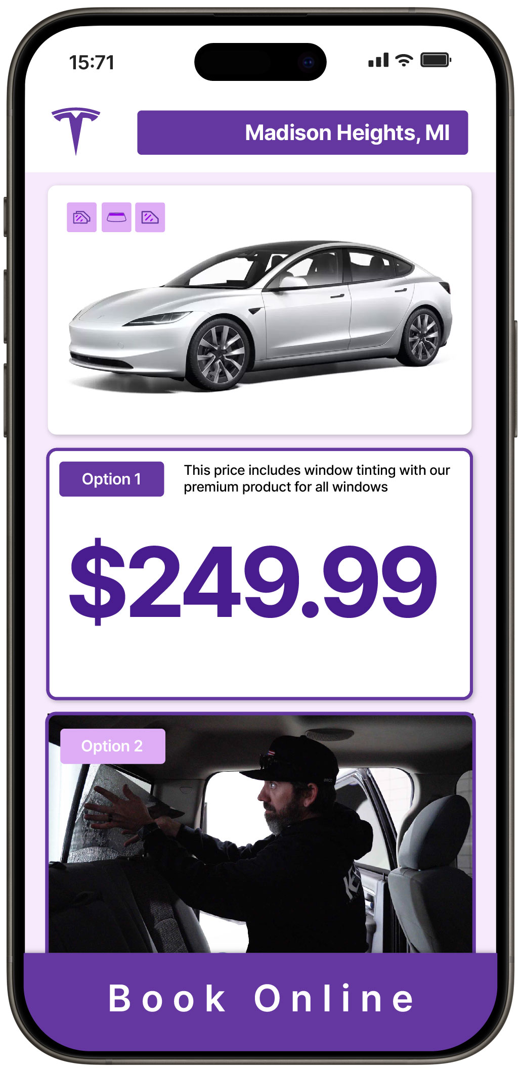View Competitive Tesla Window Tinting Rates in Madison Heights, Michigan