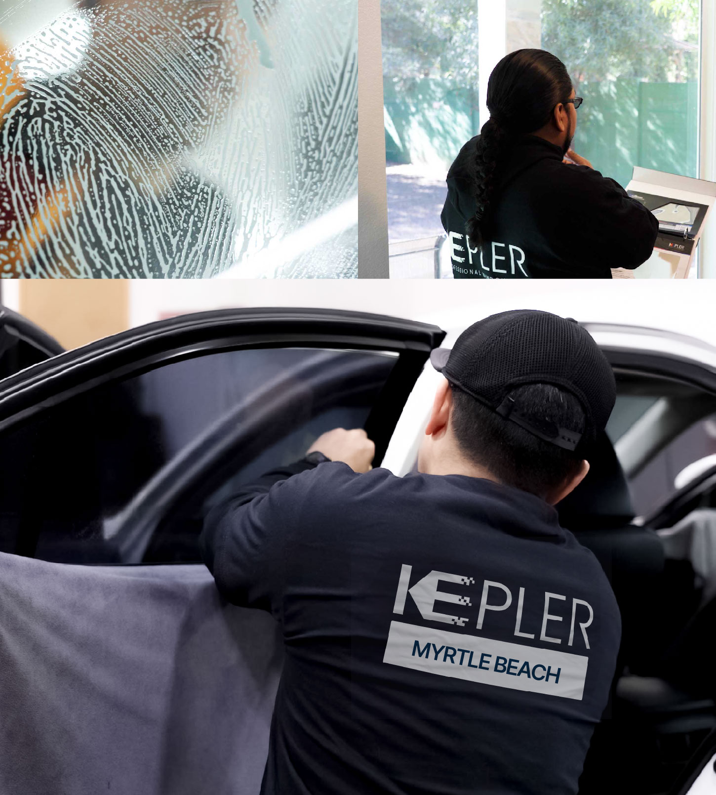 Automotive Window Tinting Expert Applying Film in Myrtle Beach, South Carolina