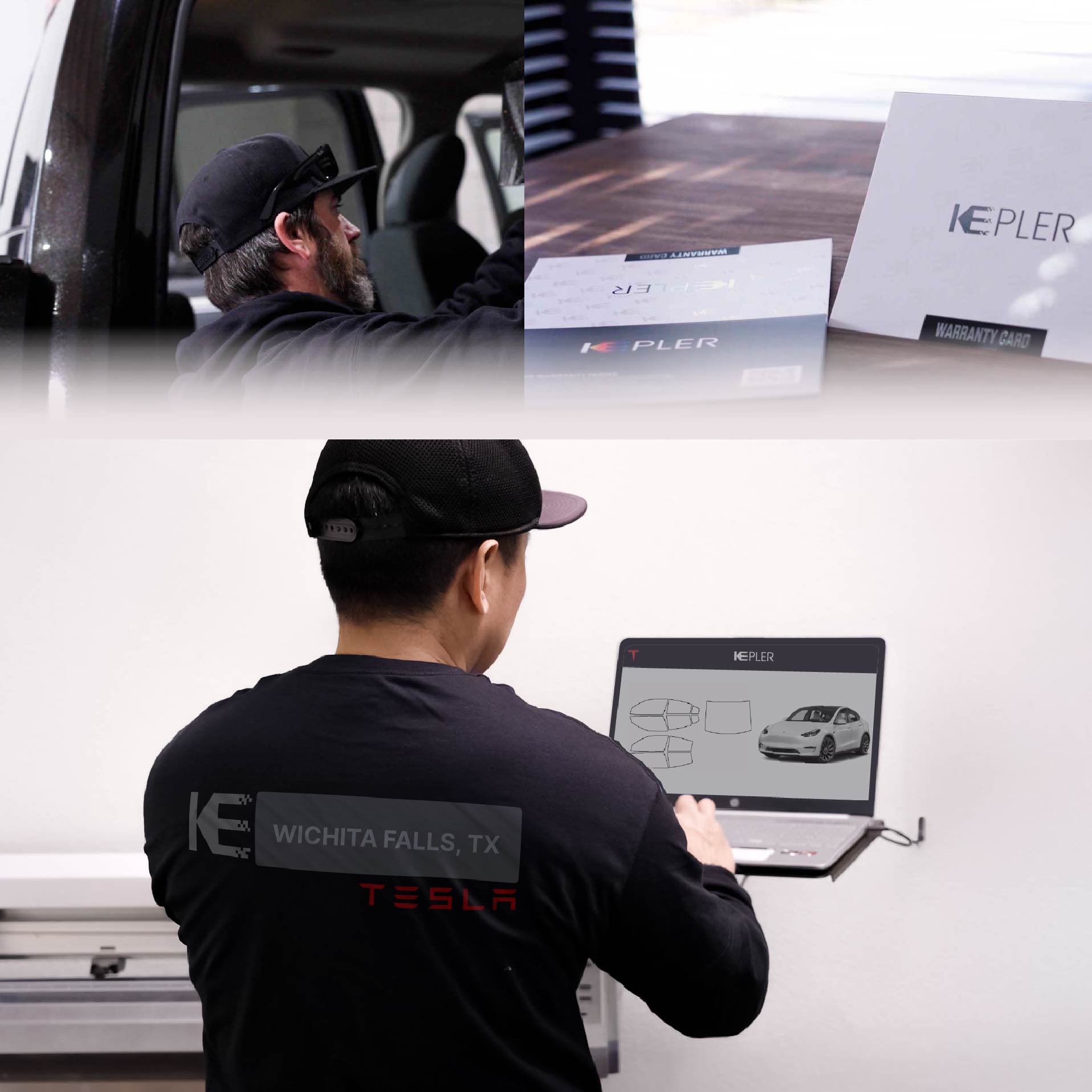 Expert Technician Fitting Advanced Window Tint to Tesla in Wichita Falls