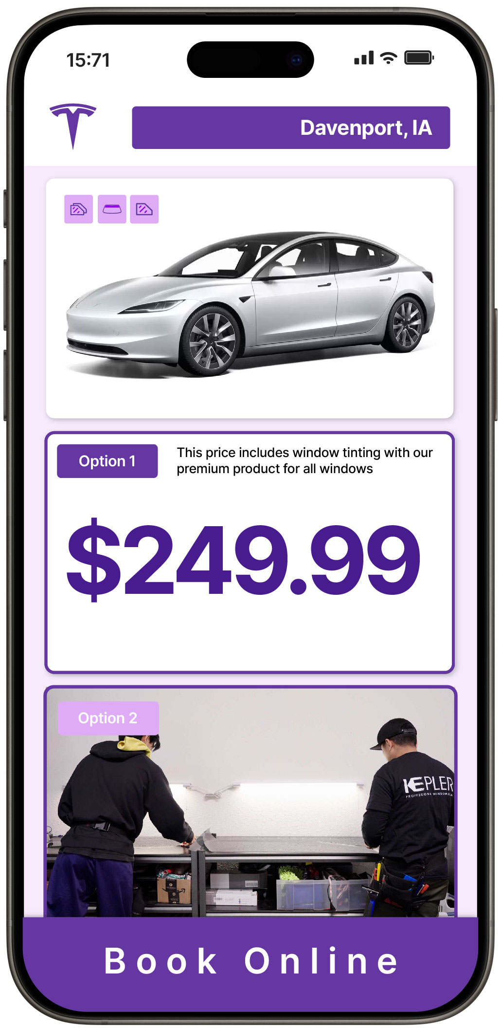 View Affordable Tesla Window Tinting Costs in Davenport, Iowa