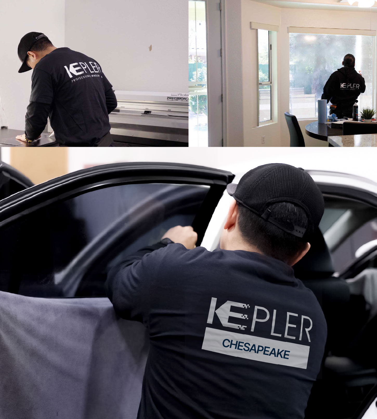 Automotive Window Tinting Expert Applying Film in Chesapeake, Virginia
