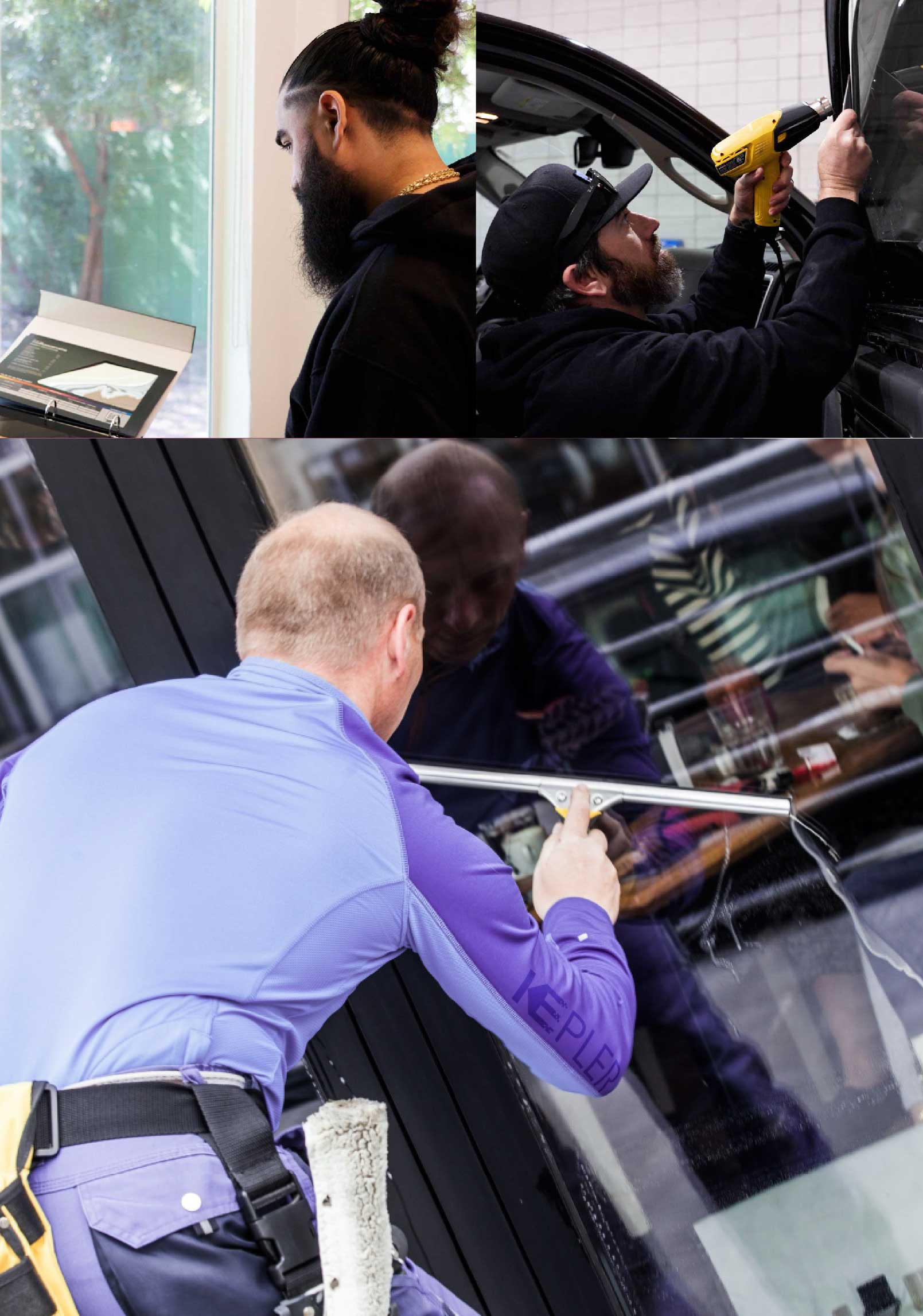Kepler Professional Applying Anti-Graffiti Window Film to a Olney Shop Front