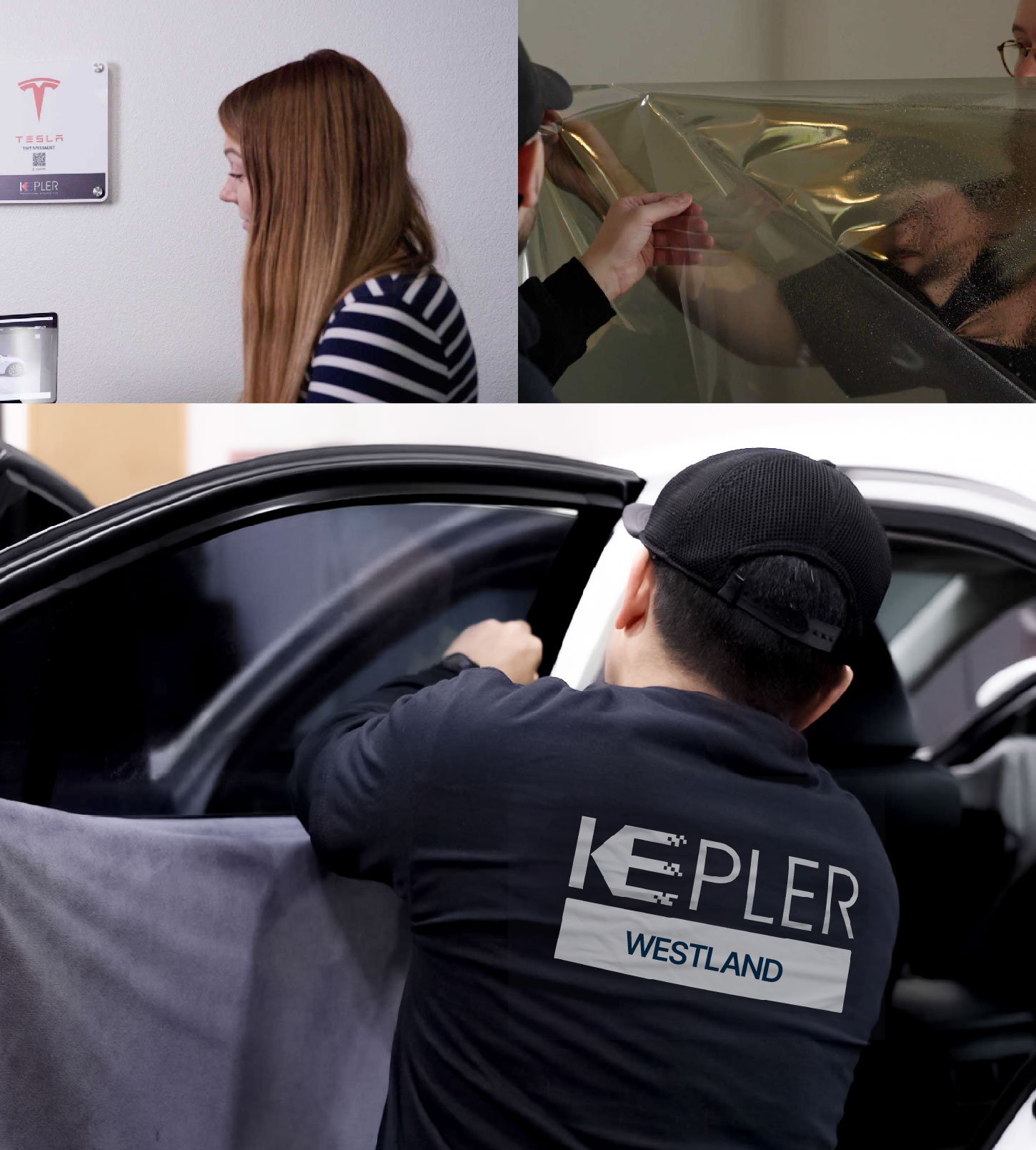 Automotive Window Tinting Expert Applying Film in Westland, Michigan