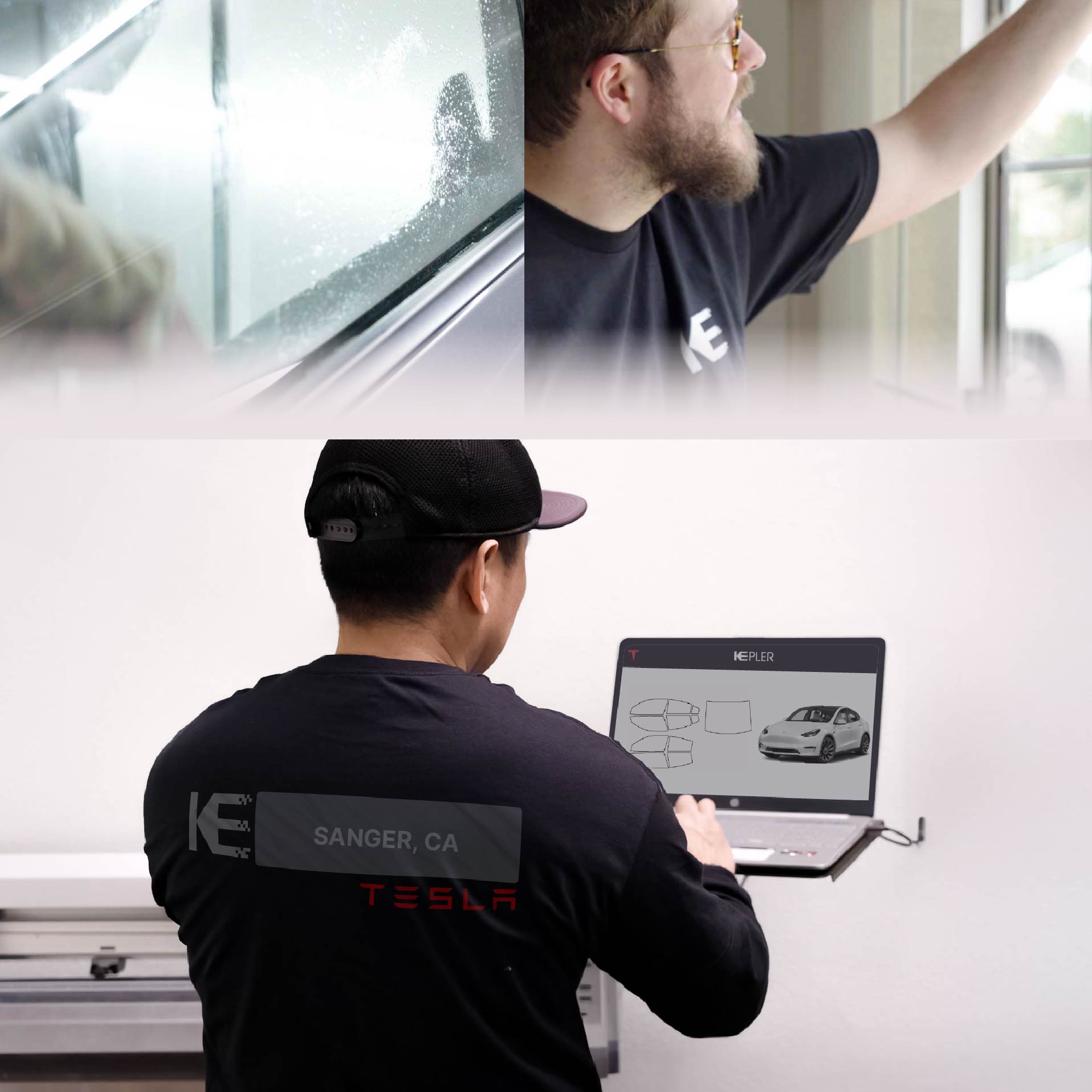 Kepler Technician Fitting High-tech Window Tint to Tesla in Sanger