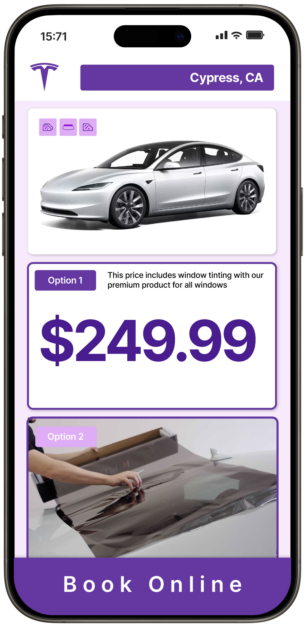 View Reasonable Tesla Window Tinting Prices in Cypress, California