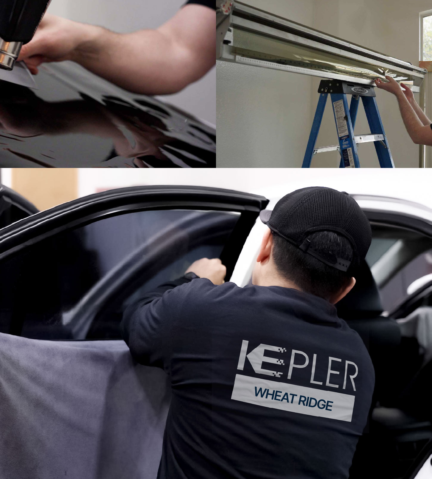 Automotive Window Tinting Expert Applying Film in Wheat Ridge, Colorado