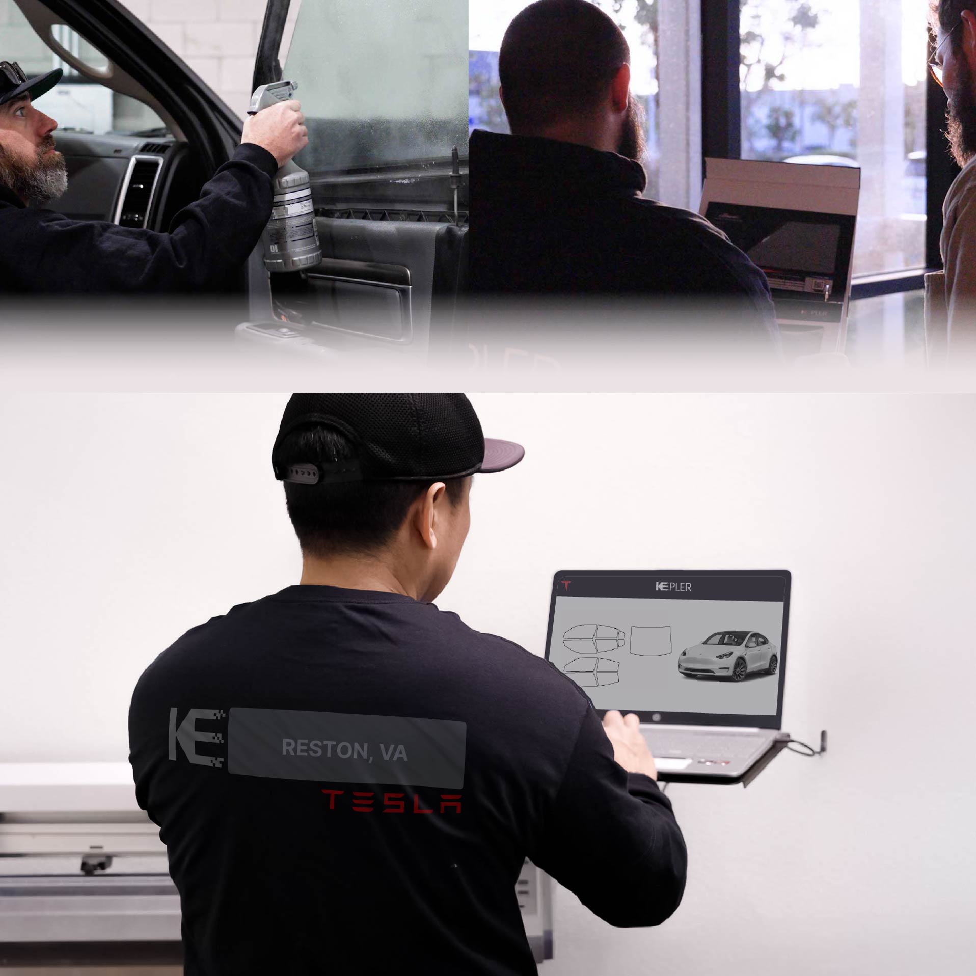 Kepler Technician Installing High-tech Window Tint to Tesla in Reston