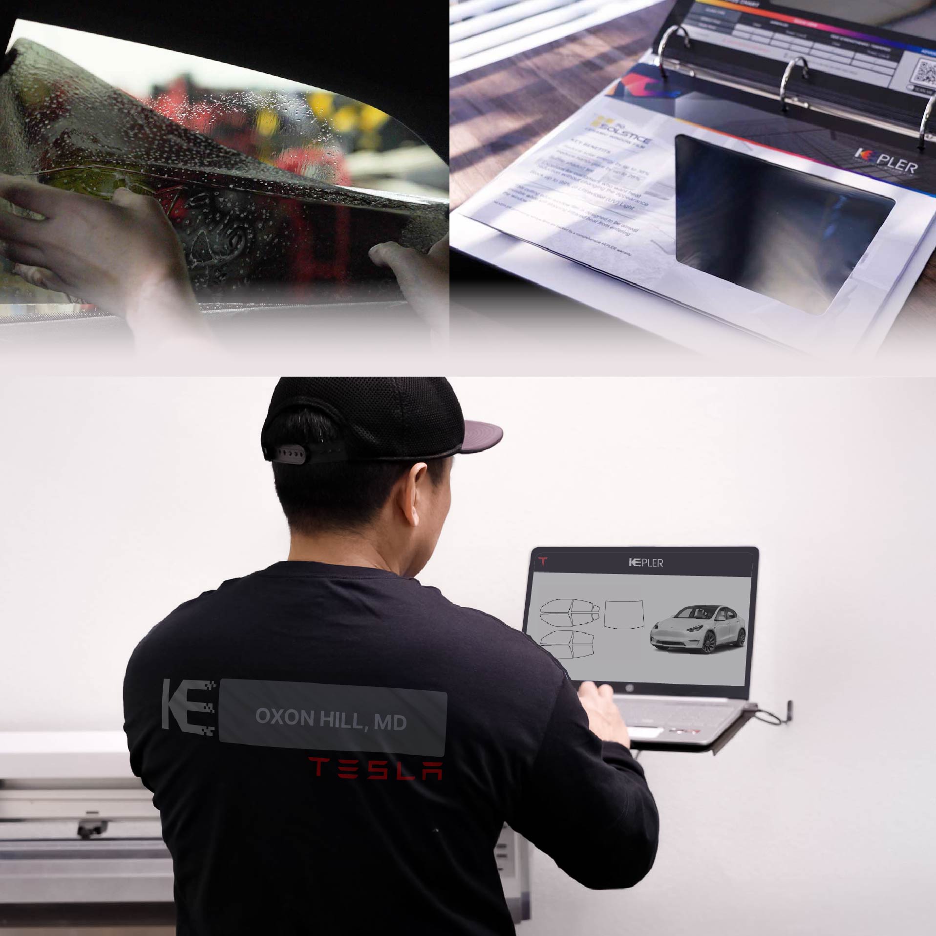 Kepler Technician Installing Advanced Window Tint to Tesla in Oxon Hill