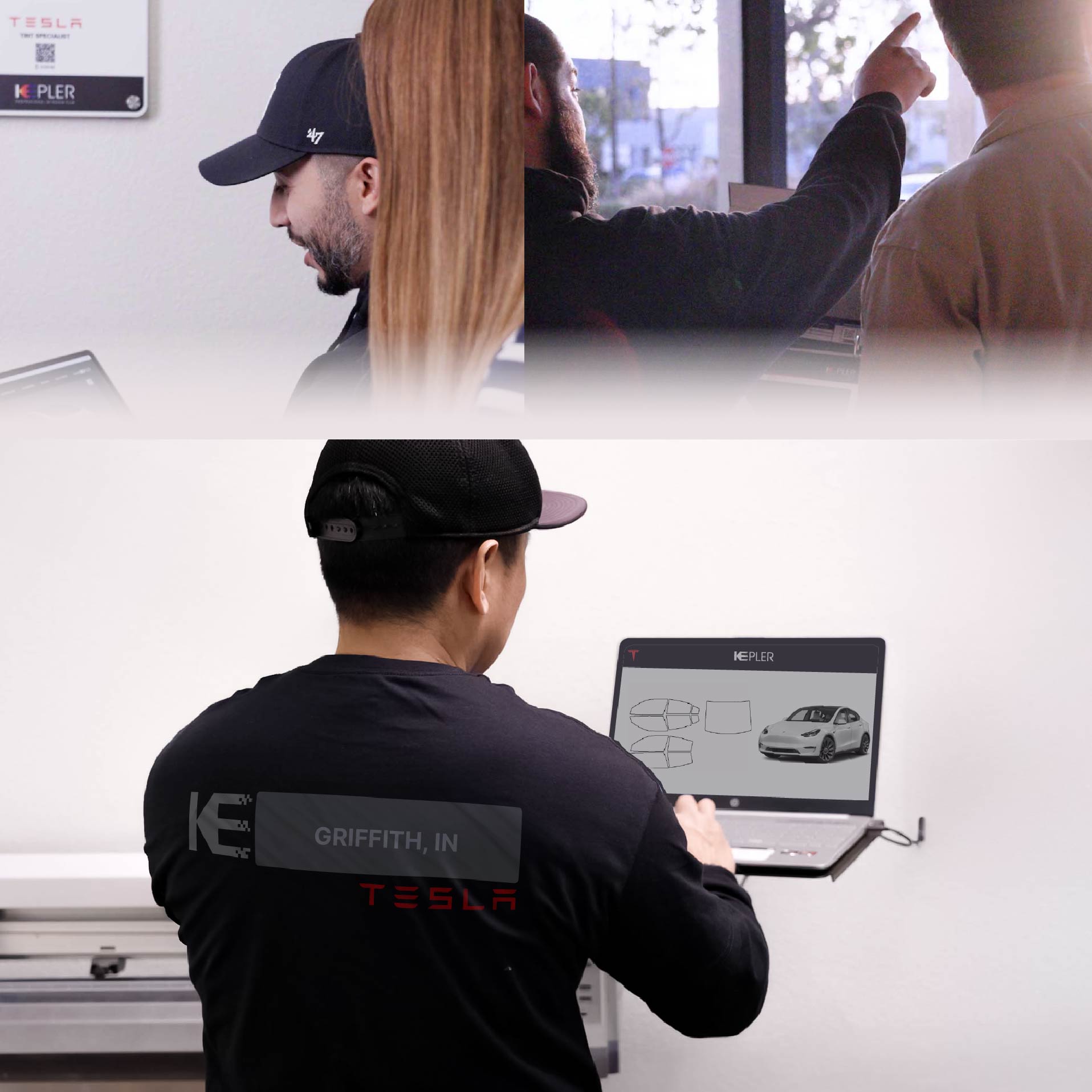 Kepler Technician Applying Ceramic Window Tint to Tesla in Griffith