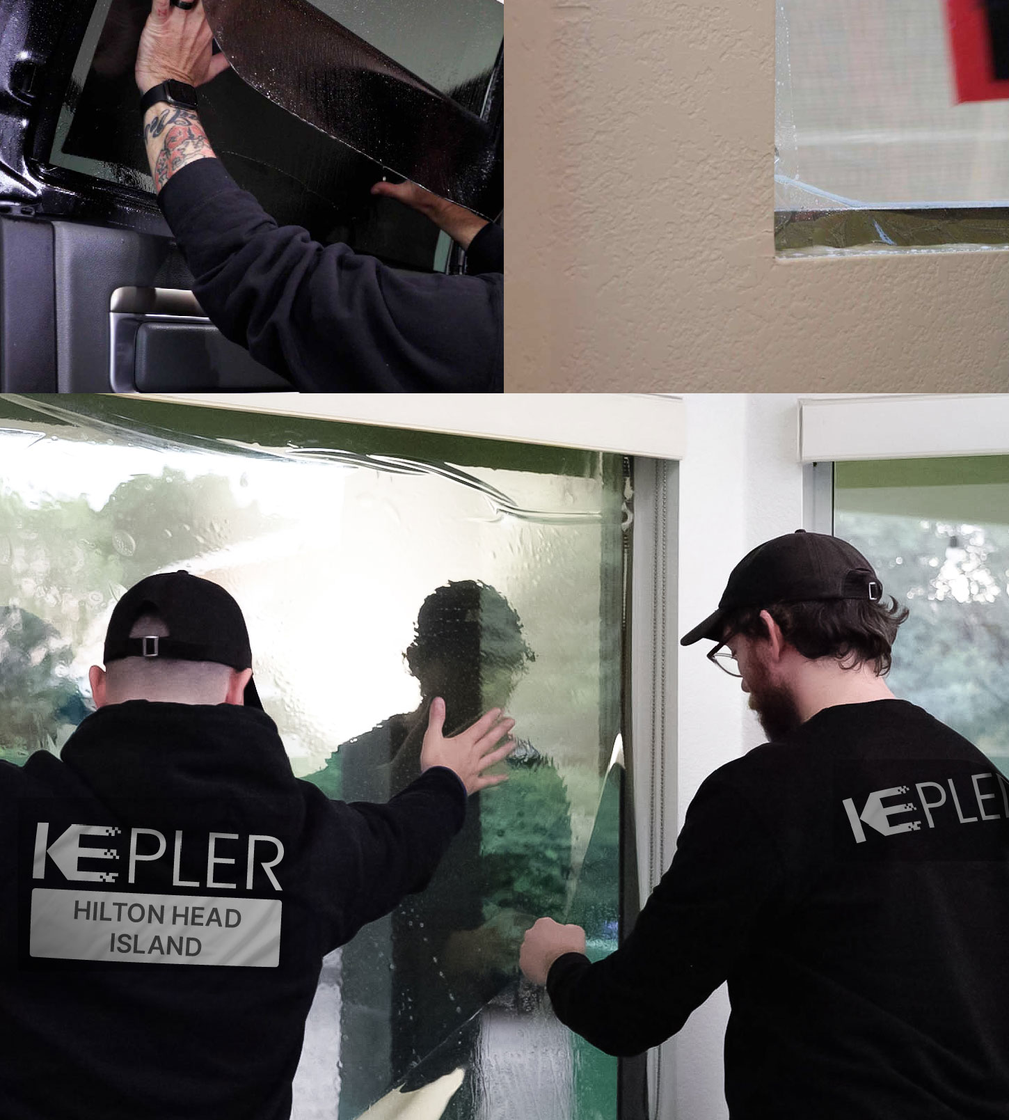 Expert Technician Applying Ceramic Window Tint to Home in Hilton Head Island