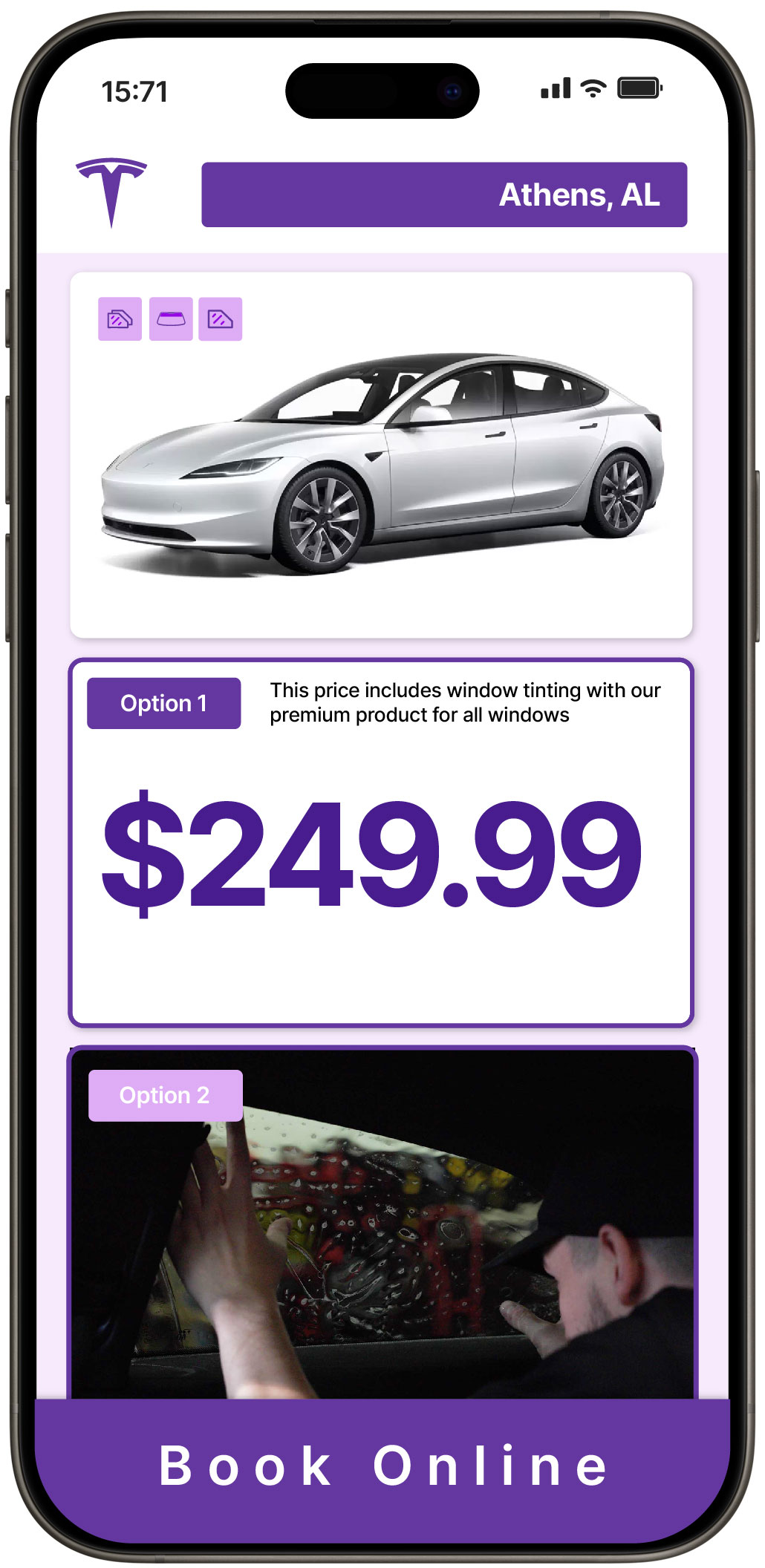 View Reasonable Tesla Window Tinting Prices in Athens, Alabama