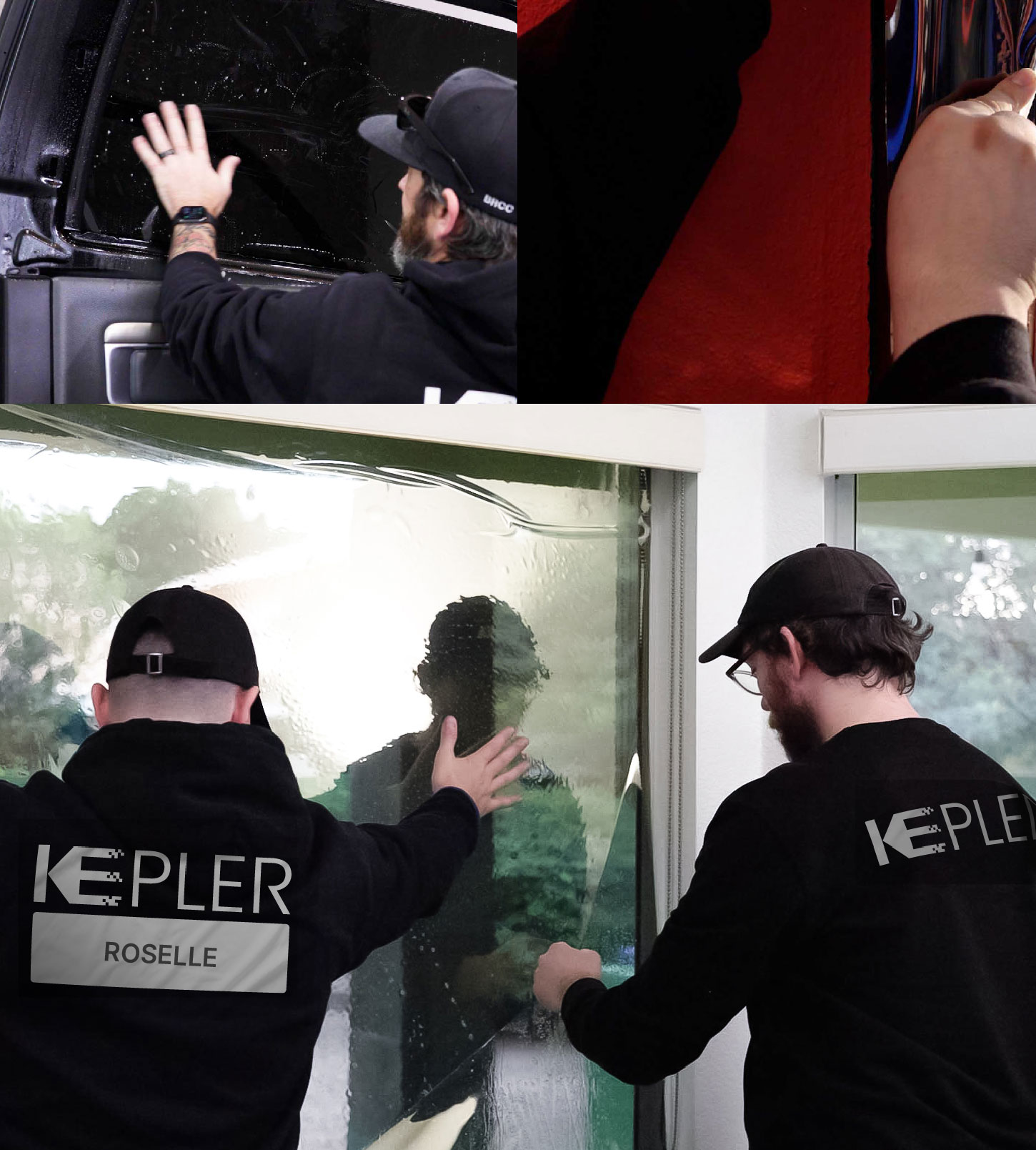 Expert Technician Installing Ceramic Window Tint to Home in Roselle