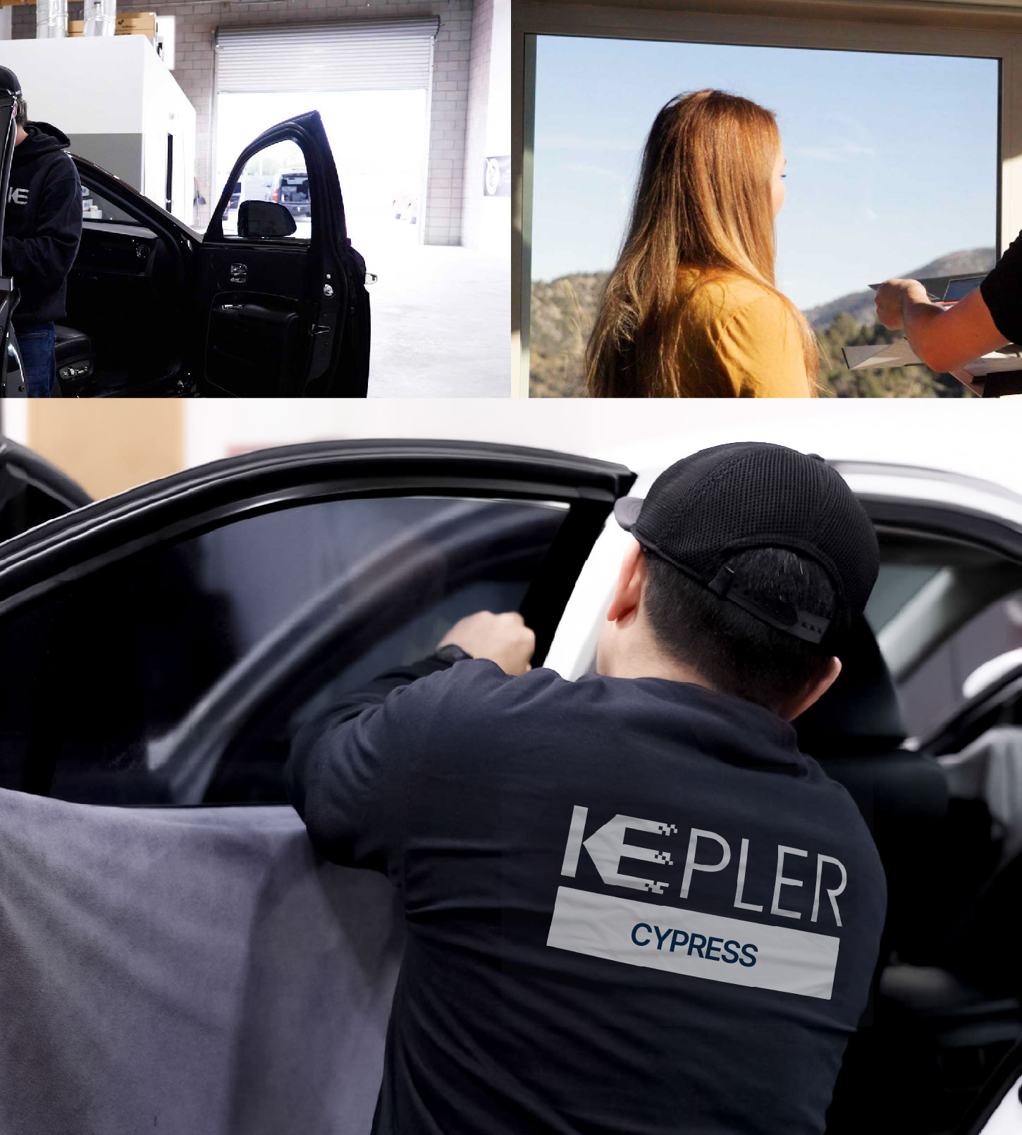 Automotive Window Tinting Expert Applying Film in Cypress, California
