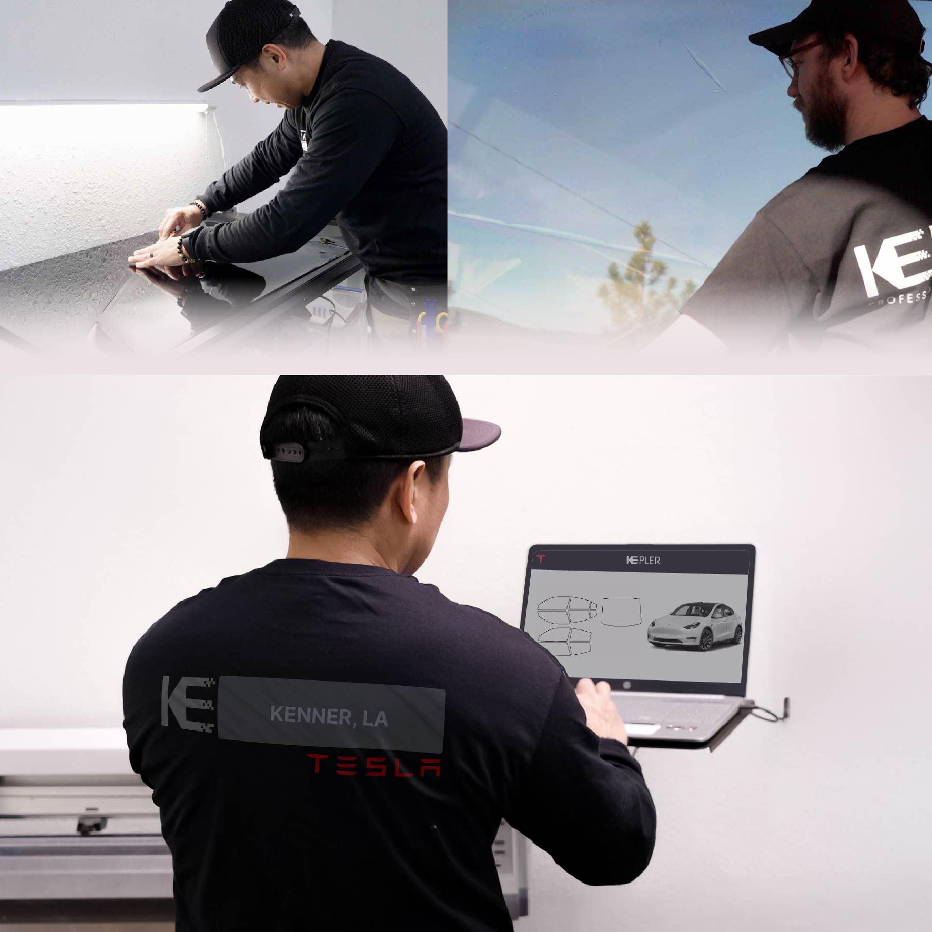 Expert Technician Fitting High-tech Window Tint to Tesla in Kenner
