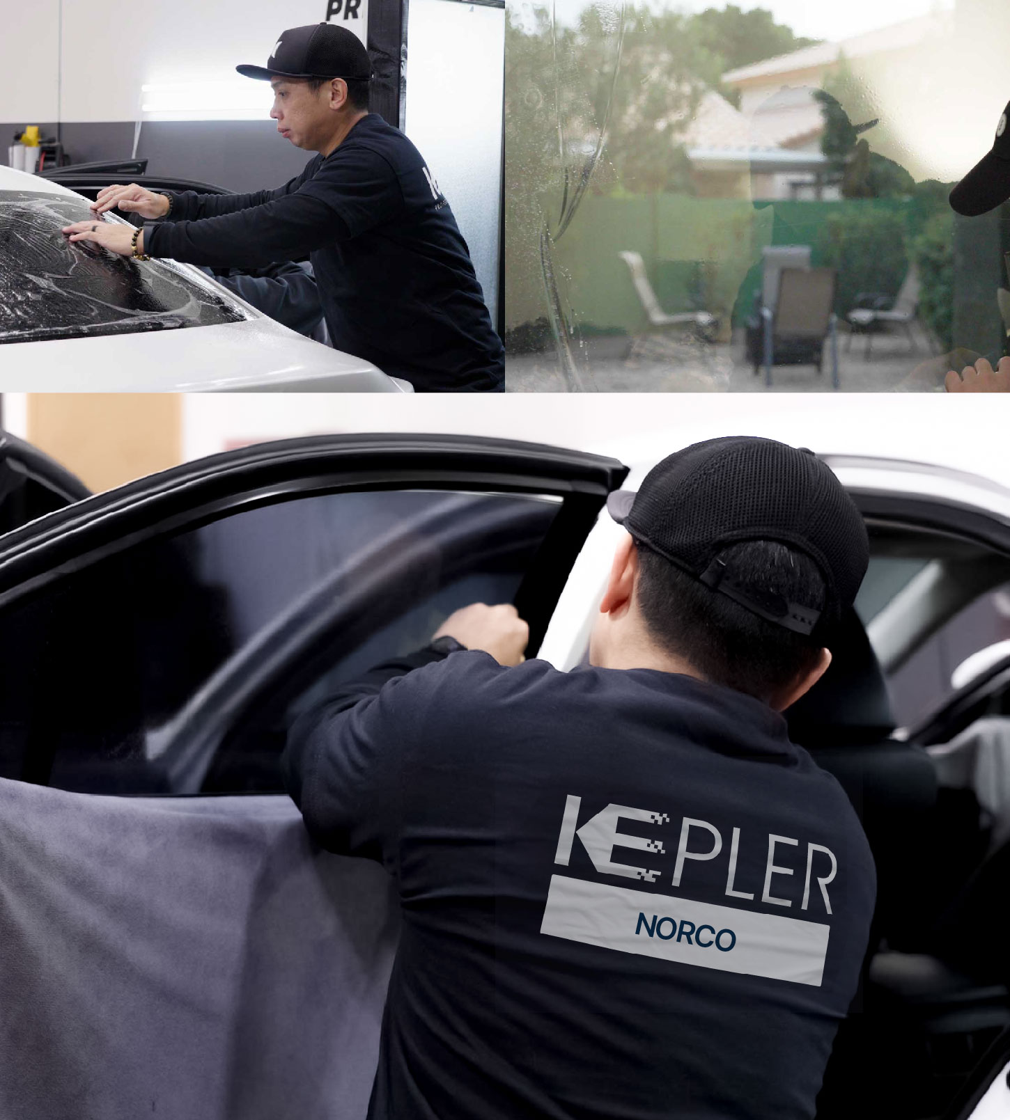 Automotive Window Tinting Expert Applying Film in Norco, California
