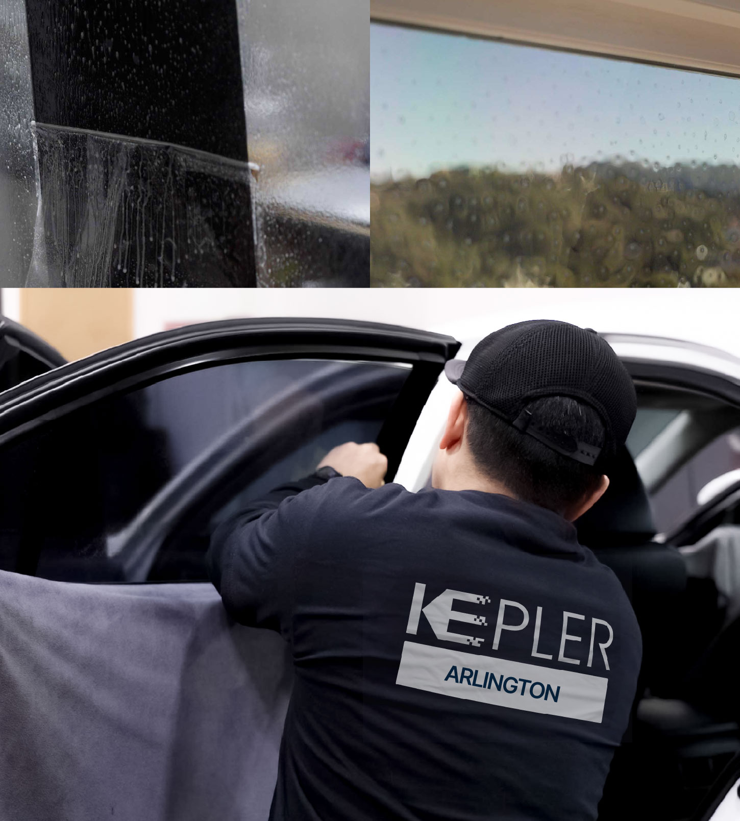 Automotive Window Tinting Expert Applying Film in Arlington, Washington