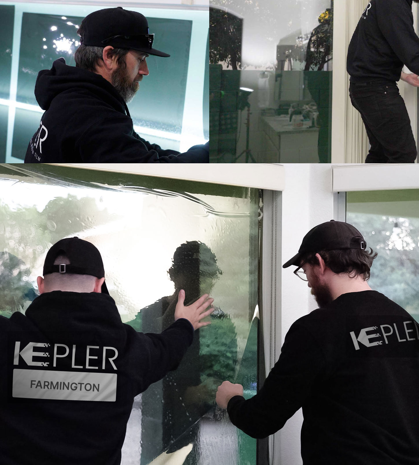 Expert Technician Applying High-tech Window Tint to Home in Farmington