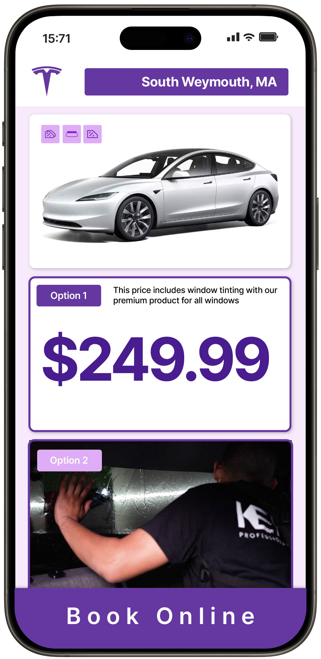 View Competitive Tesla Window Tinting Rates in South Weymouth, Massachusetts
