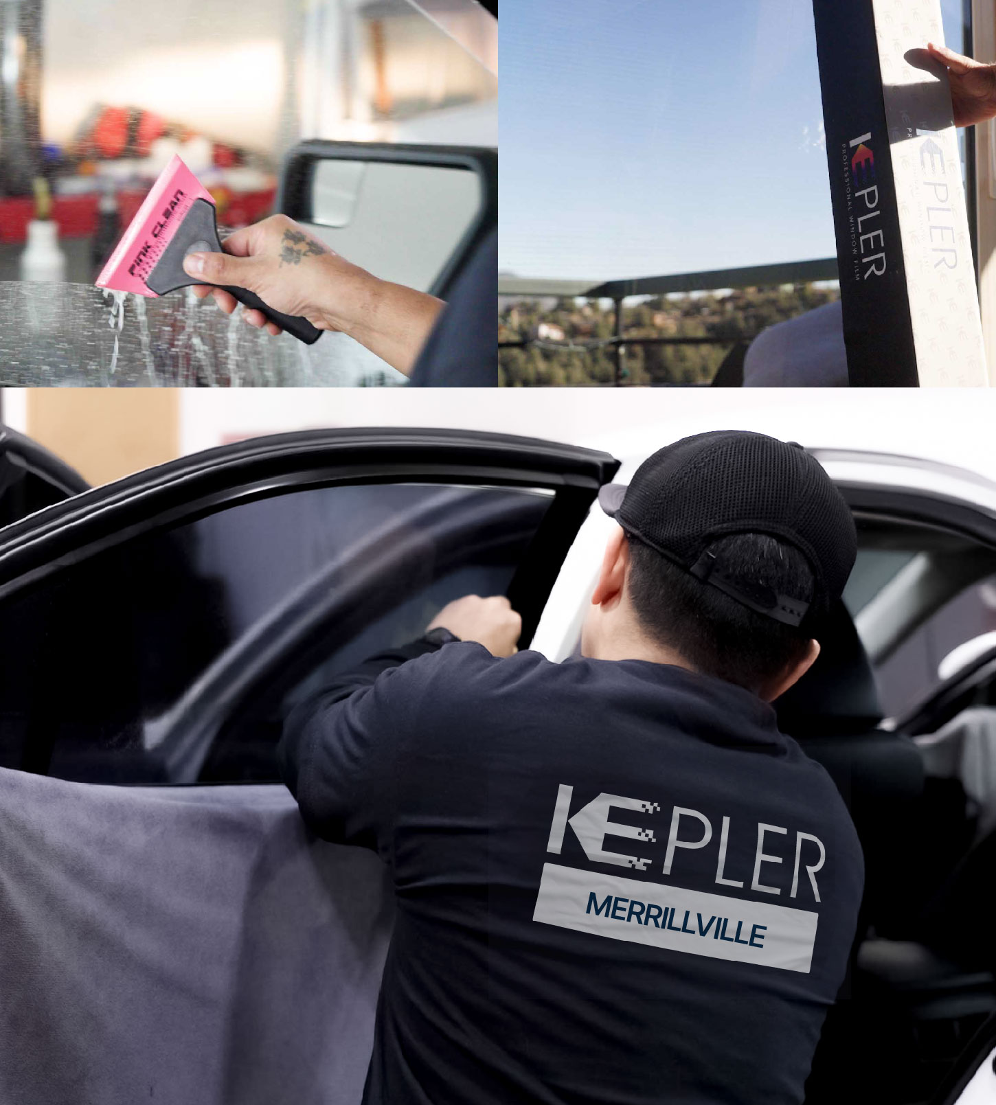 Automotive Window Tinting Expert Applying Film in Merrillville, Indiana